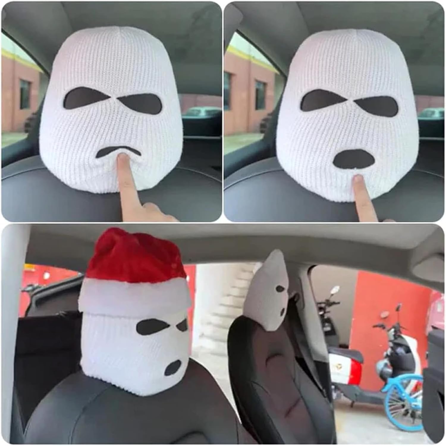 Divertida funda para asiento de automóvil, divertida máscara de asiento, accesorios de tela negra para reposacabezas de automóvil, ajuste universal