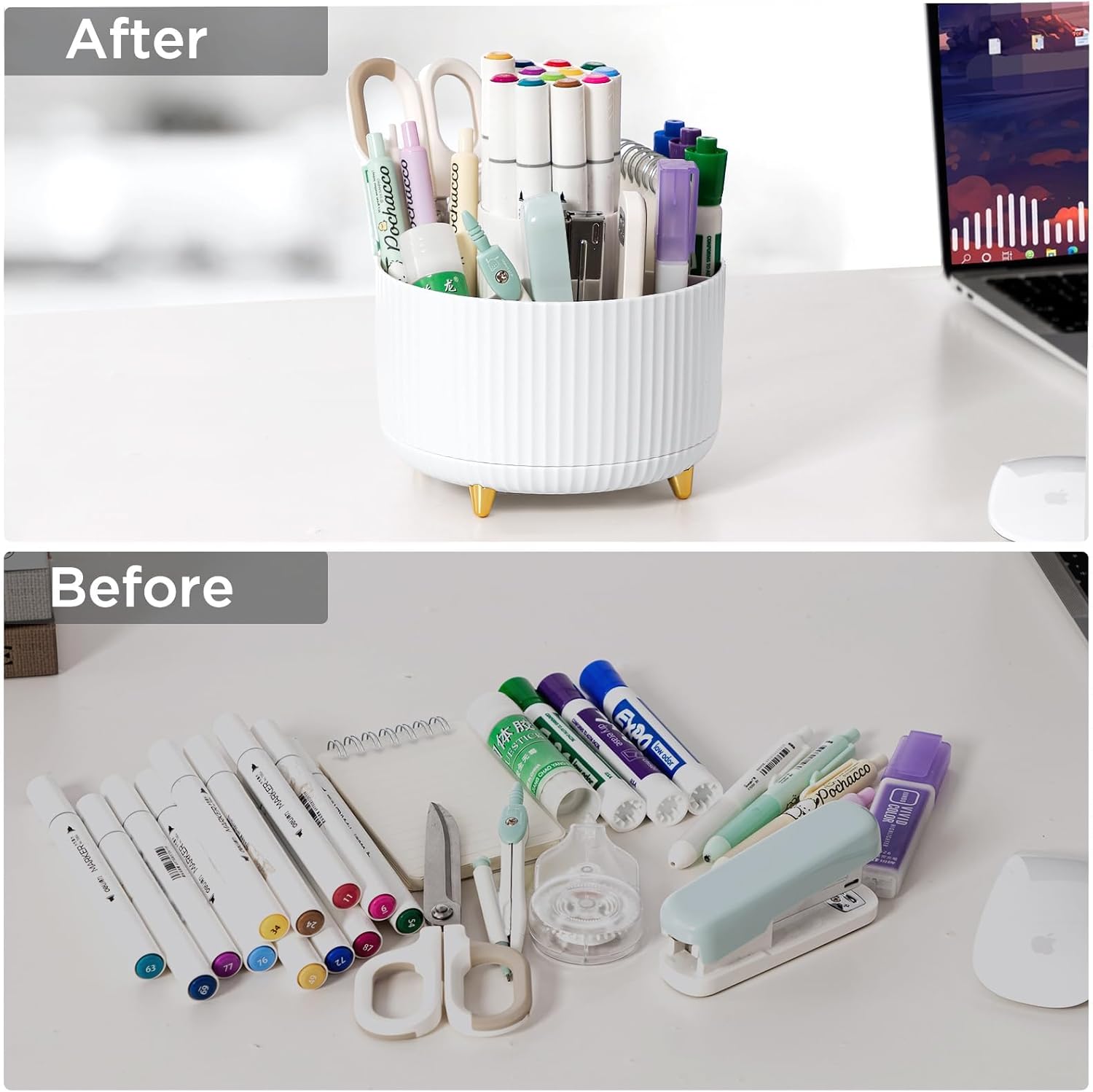 HBlife 2 soportes para lápices para escritorio, 5 ranuras organizadores y accesorios giratorios de 360 grados, suministros de papelería de