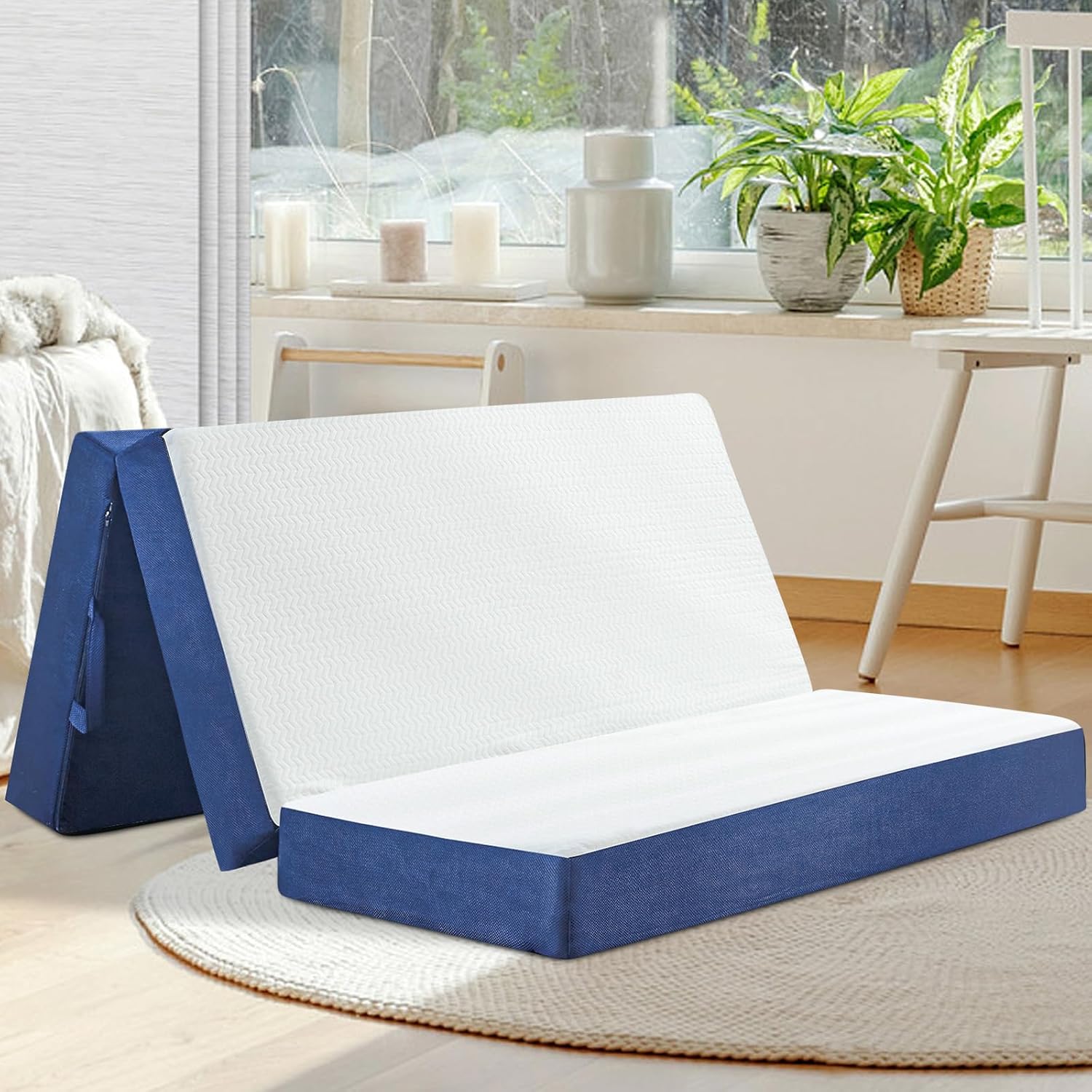 CYMULA Folding Mattress Full Size,4 inch Memory Foam Tri Fold Mattress,Portable Folding Mattress with Washable Cover, Foldable Mattress Topper Full