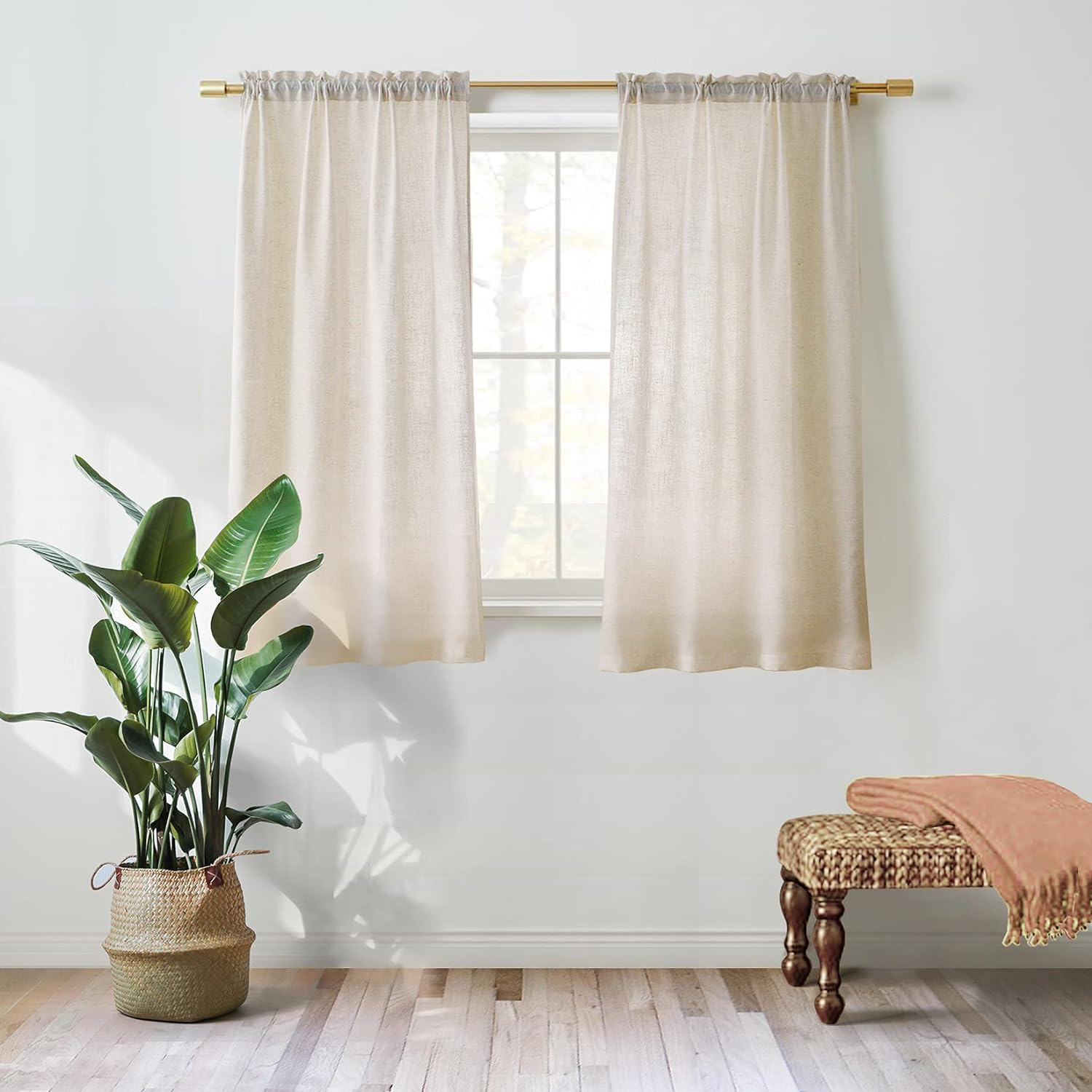 Valea Home Panel de cortinas de lino de 54 pulgadas de largo, con bolsillo para cortinero, cortinas crudas para dormitorio, sala de estar, paneles