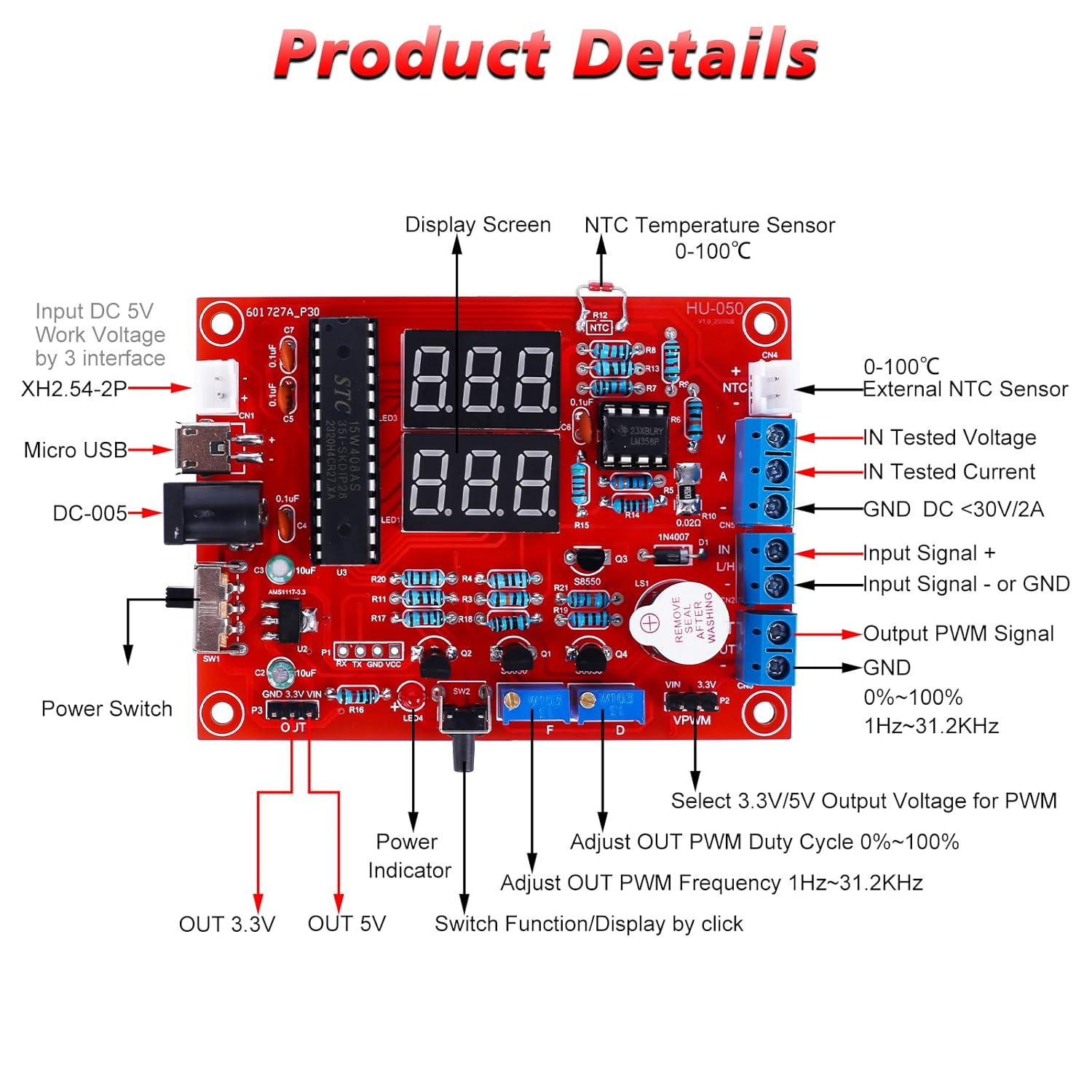 MiOYOOW Kit de práctica de soldadura, generador de señal ajustable PWM, probador de corriente de voltaje, kit de proyecto electrónico, pantalla LED,