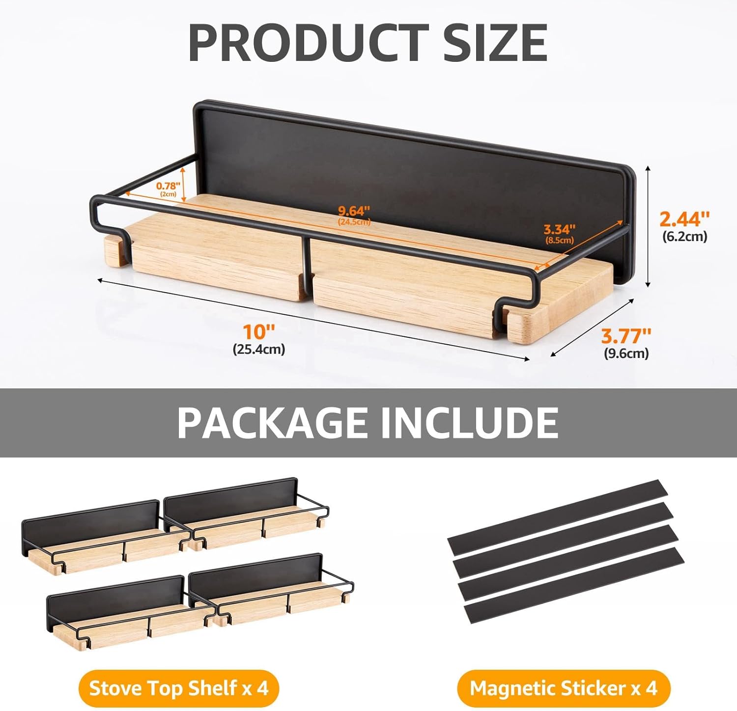Estante magnético superior para estufa, 4 piezas, estante de especias ajustable de 10 a 40 pulgadas, resistente al calor sobre el estante superior