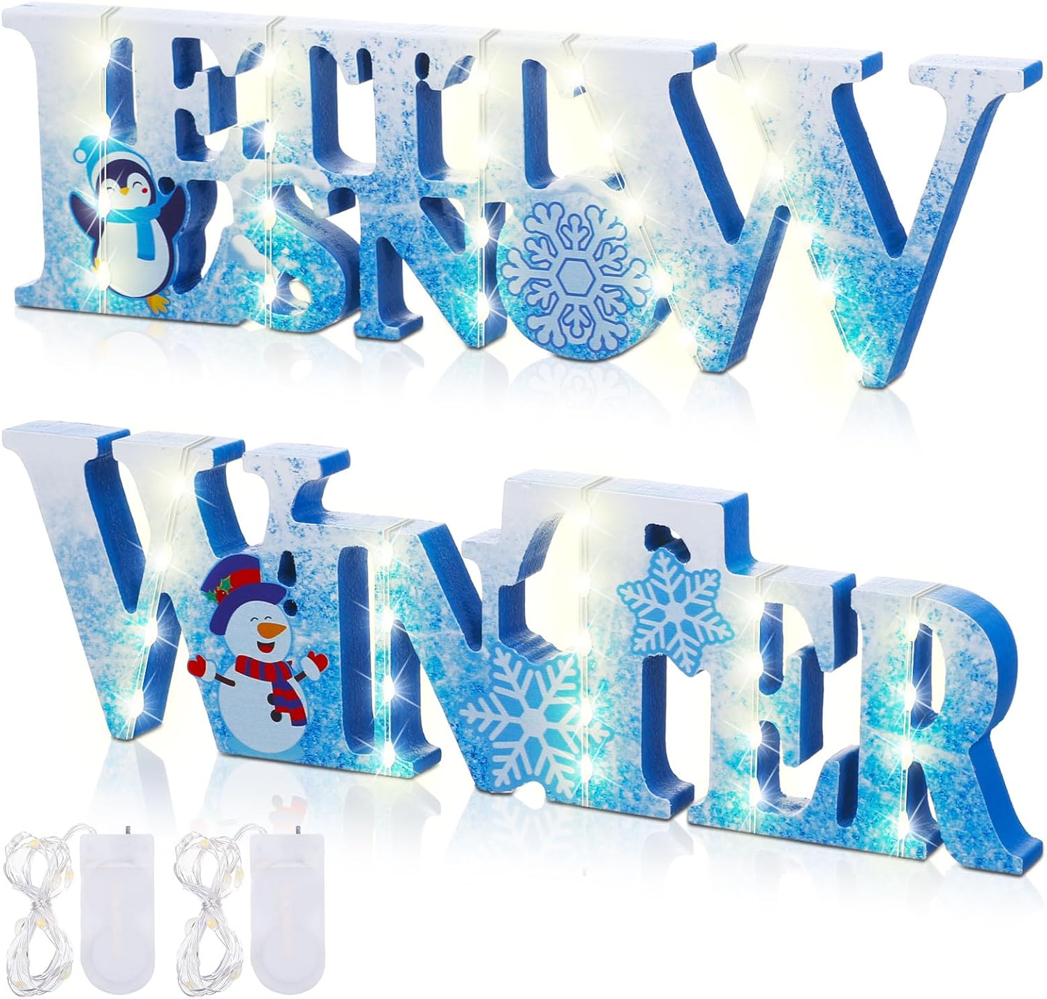 2 piezas de centro de mesa de Navidad con luces LED de invierno, muñeco de nieve, muñeco de nieve, adorno iluminado para decoración de bandeja