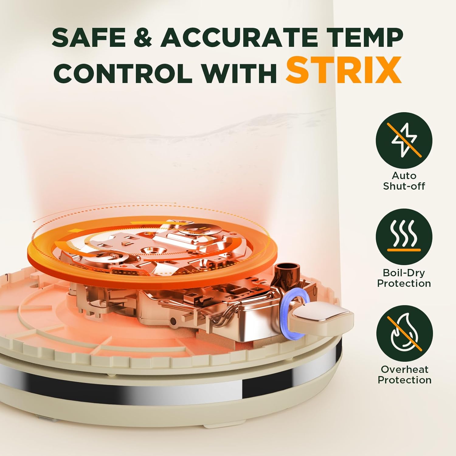 KOIOS – Hervidor de té eléctrico con termómetro, caldera de agua rápida de acero inoxidable sin BPA de 1.7L 1500 W con indicador LED, olla de té