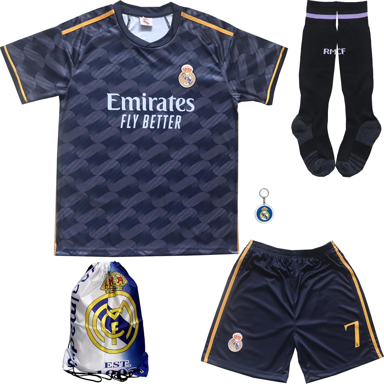 Juego de calcetines cortos para niños de la marca New Vini Jr. No #7 Madrid Away Navy 20232024
