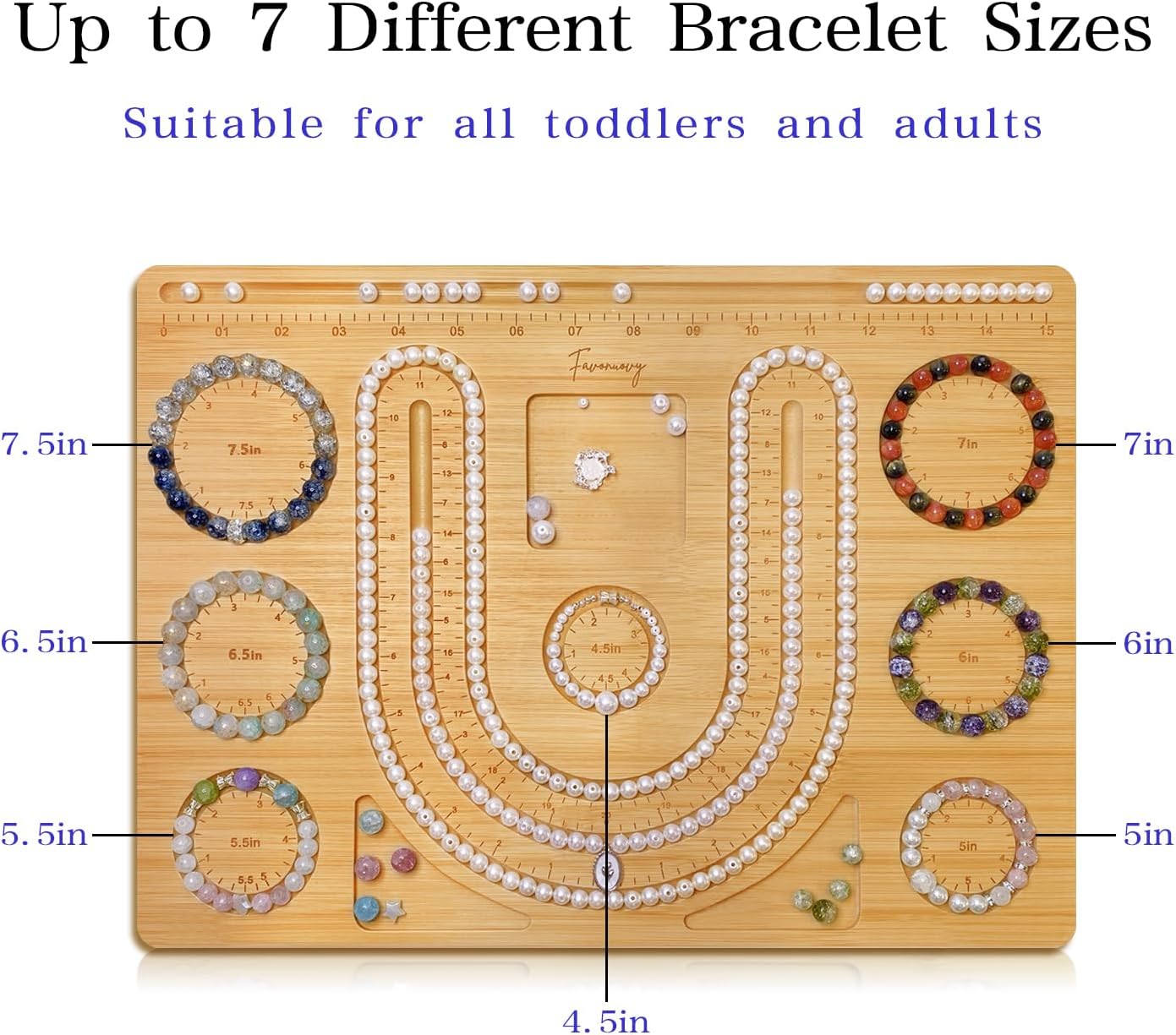 Favonuovy Tableros de cuentas para hacer joyas, pulseras de bambú, tablero de medición de 4.5, 5, 5, 5, 6, 6.5, 7, 7.5 pulgadas, todo en pulgadas,