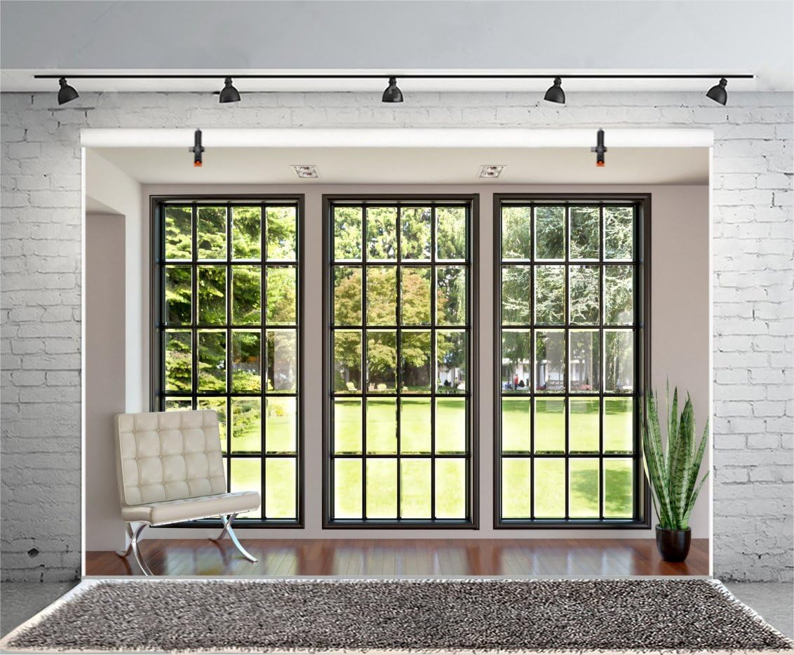 Yeele Telón de fondo moderno de 7 x 5 pies para ventana francesa para fotografía, sala de estar, interior, sofá, fondo de plantas, niños, bebés,