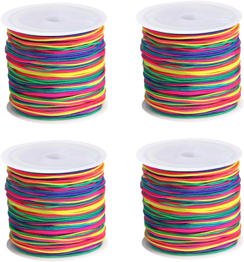 4 rollos de cuerda elástica para pulseras, cuerda elástica para hacer pulseras, cuerda de hilo arcoíris para pulseras de cuentas, collares, joyería,