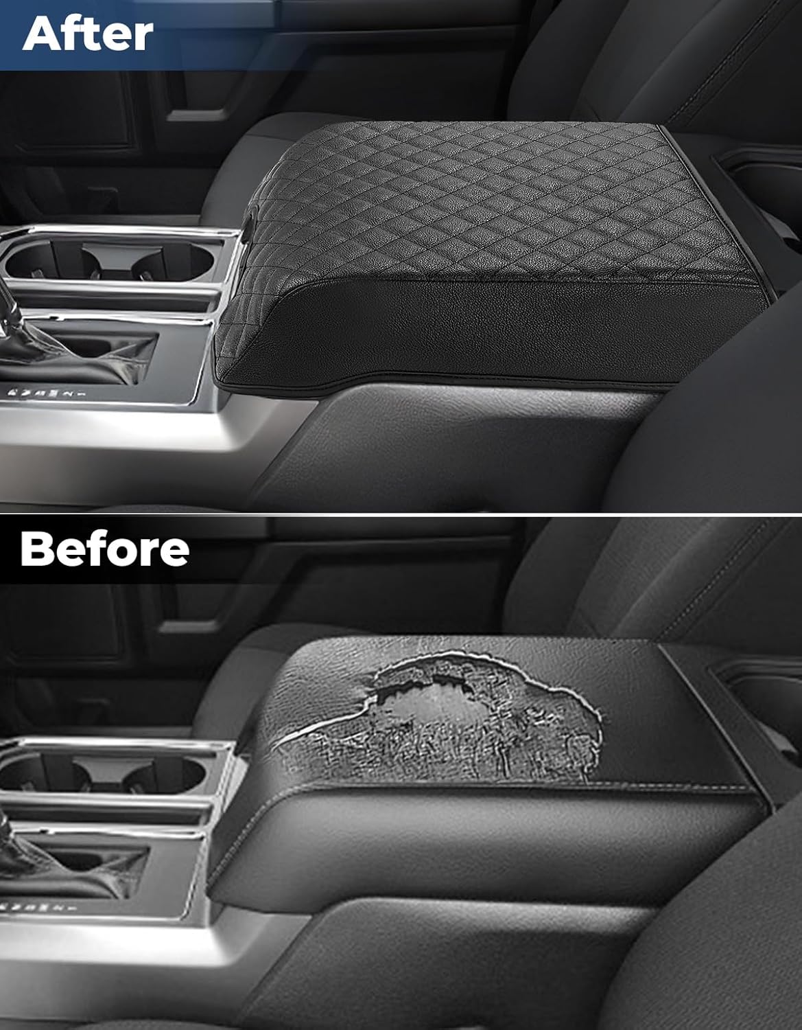 ISSYAUTO Funda de consola central compatible con F150 2015-2020, F250 F350 F450 2017-2022, Expedition 2018-2024, funda de cuero para reposabrazos
