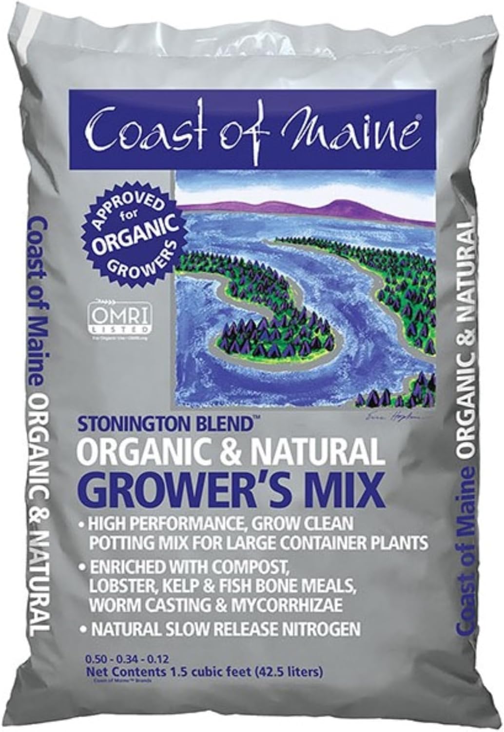 Coast of Maine 5-2-4 Stonington Blend Organic & Natural Grower’s Mix, 1.5 pies cúbicos (paquete de 2)