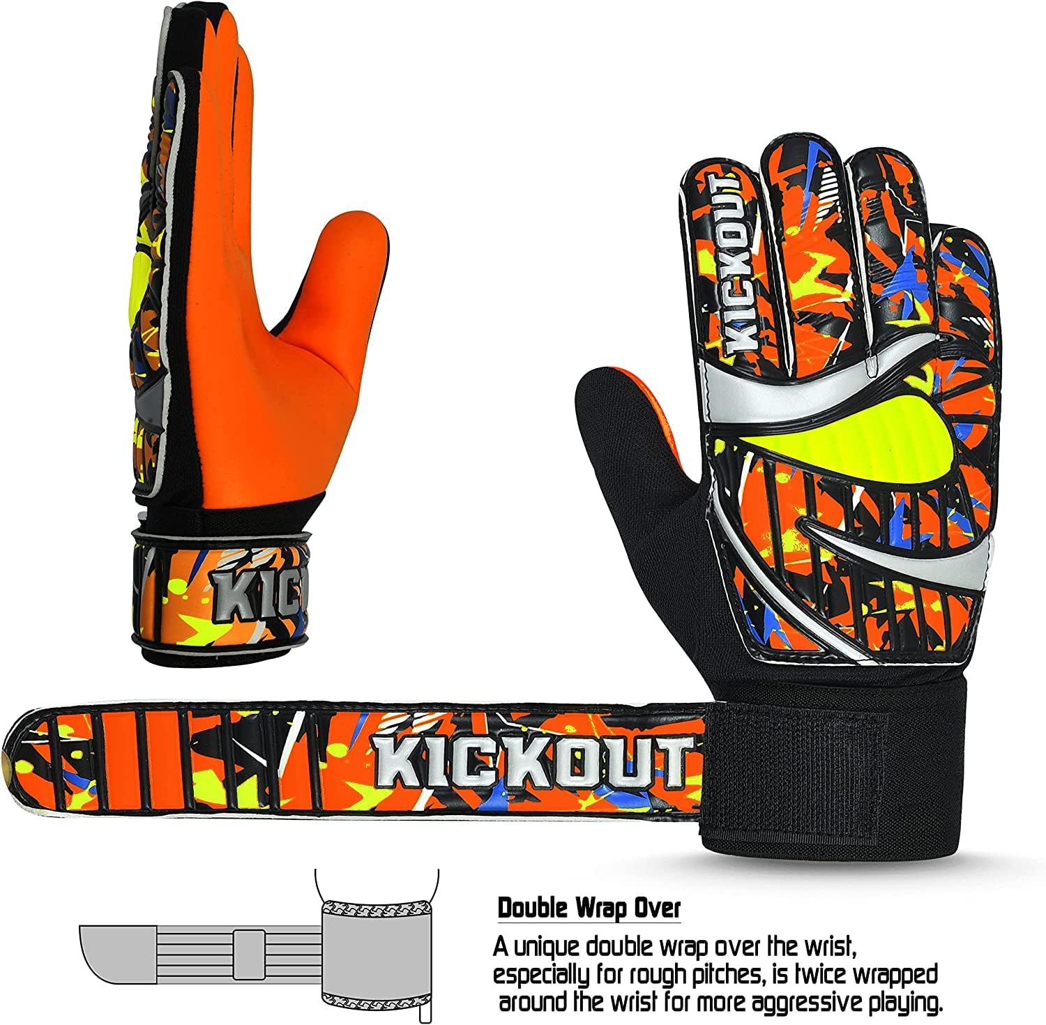Kickout Guantes de portero de fútbol prémium  Guantes de portero Funky con látex de 0.118 pulgadas para un gran agarre y protección