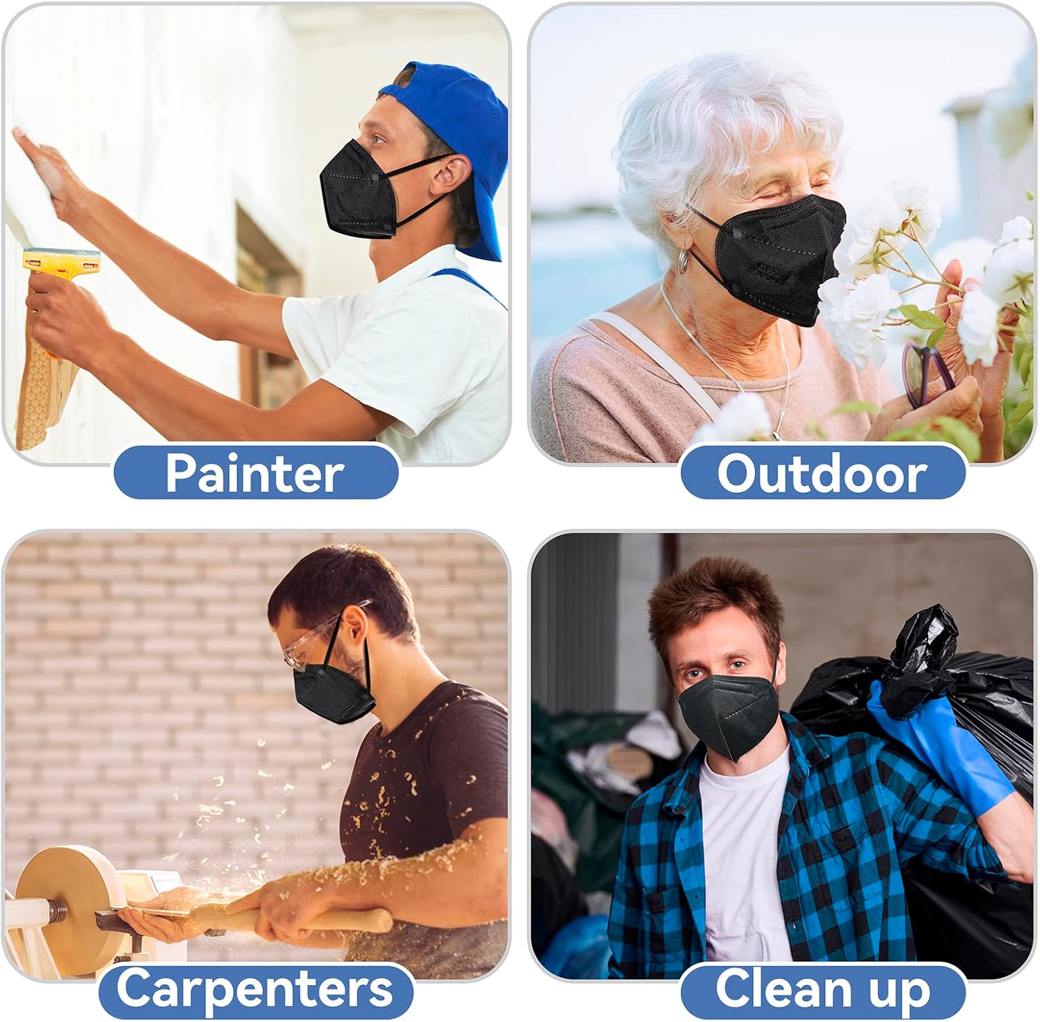 FENFEN Mascarillas KN95 desechables para adultos, paquete de 50 unidades, protección contra el polvo, seguridad contra el polvo, transpirables,