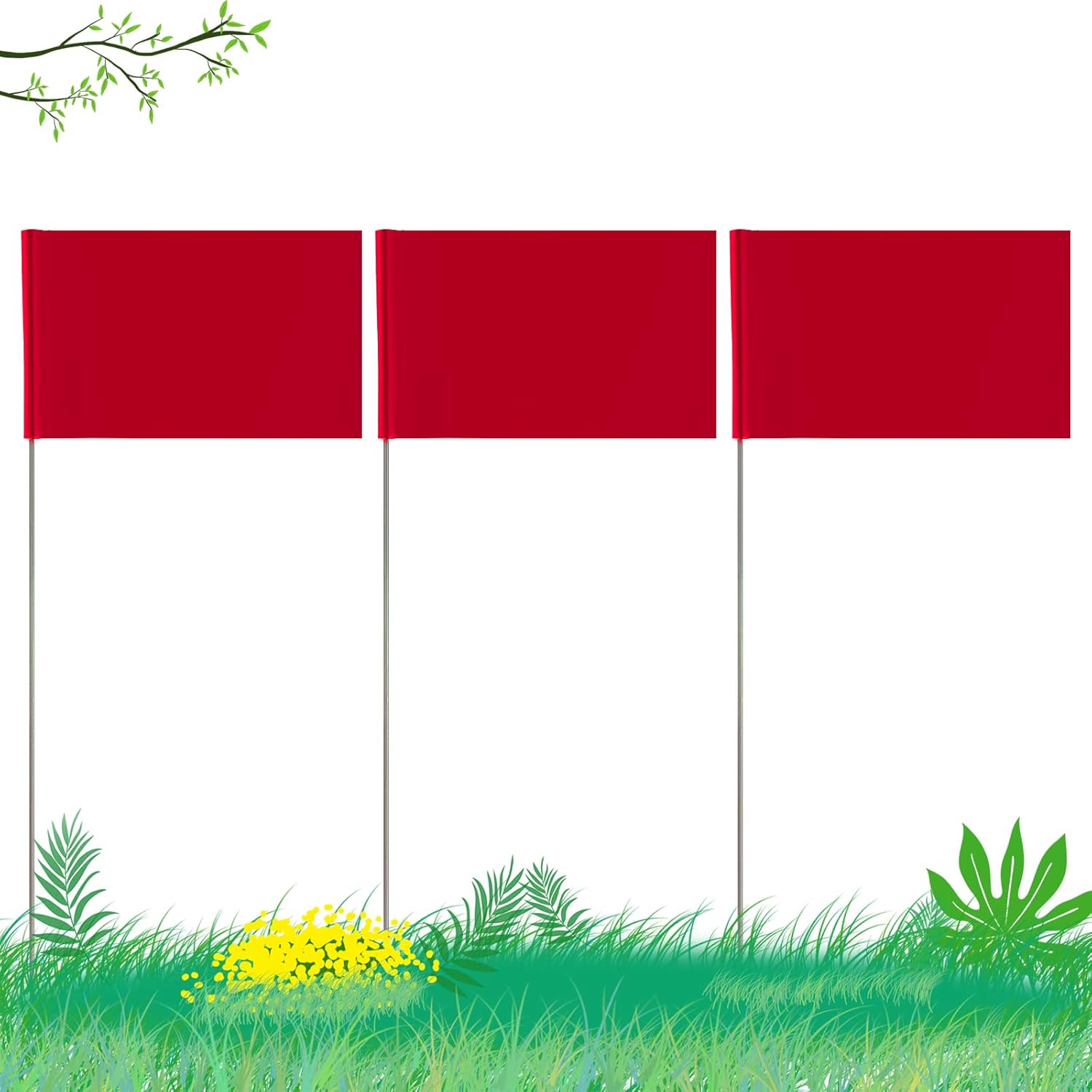 AIEX 42 banderas de marcado de 2 x 3 pulgadas, banderas de riego para aspersores de césped con poste de acero de 13.8 pulgadas, bandera de estacas