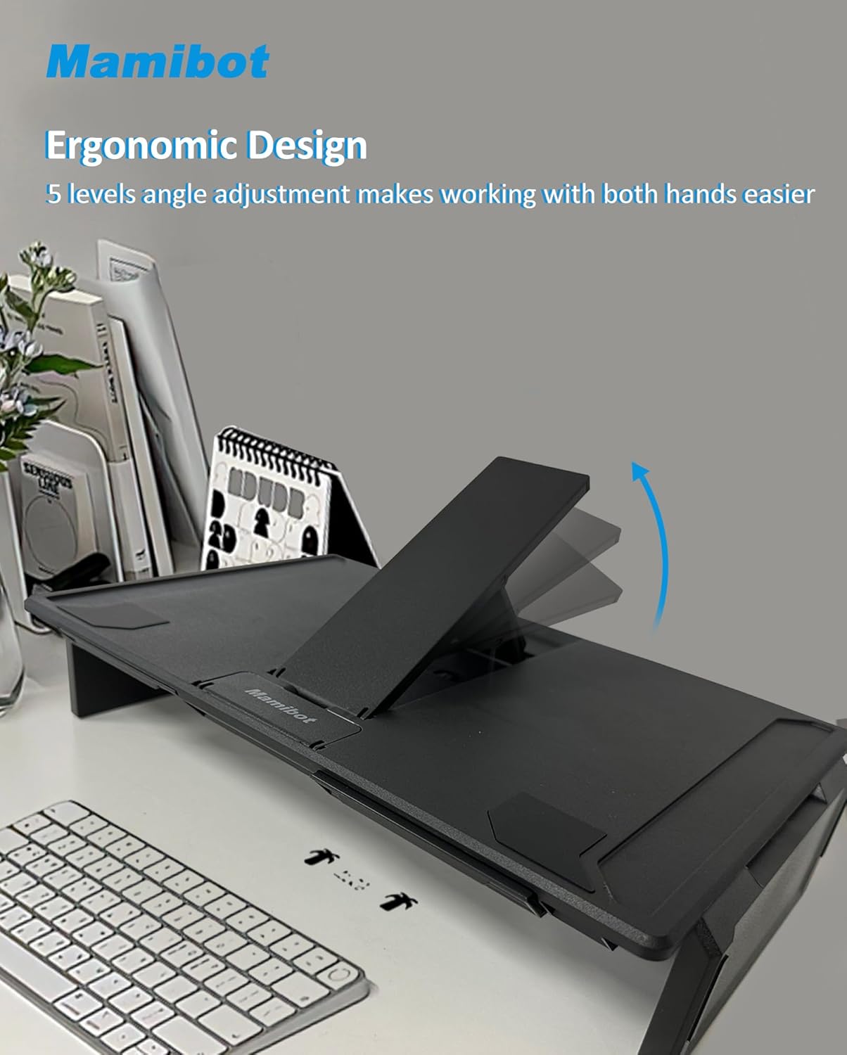 Mamibot Paquete de 2 soportes elevadores para computadora, soporte para laptop con cajón de almacenamiento, desmontable y apilable 2 en 1, soporte