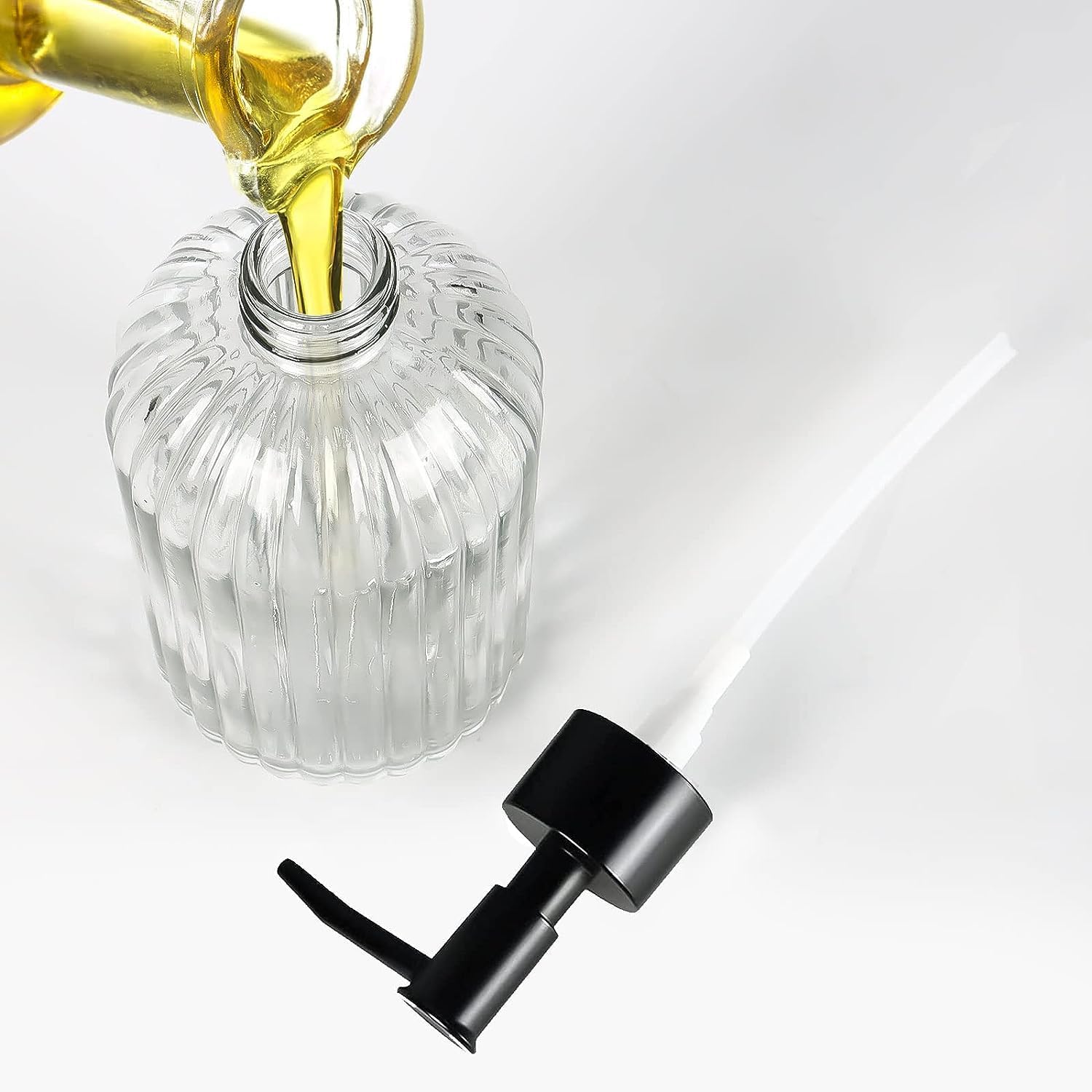 Top-spring Dispensador de jabón de vidrio de 13 onzas, paquete de 2 dispensadores de jabón de loción recargables para baño, fregadero de cocina,