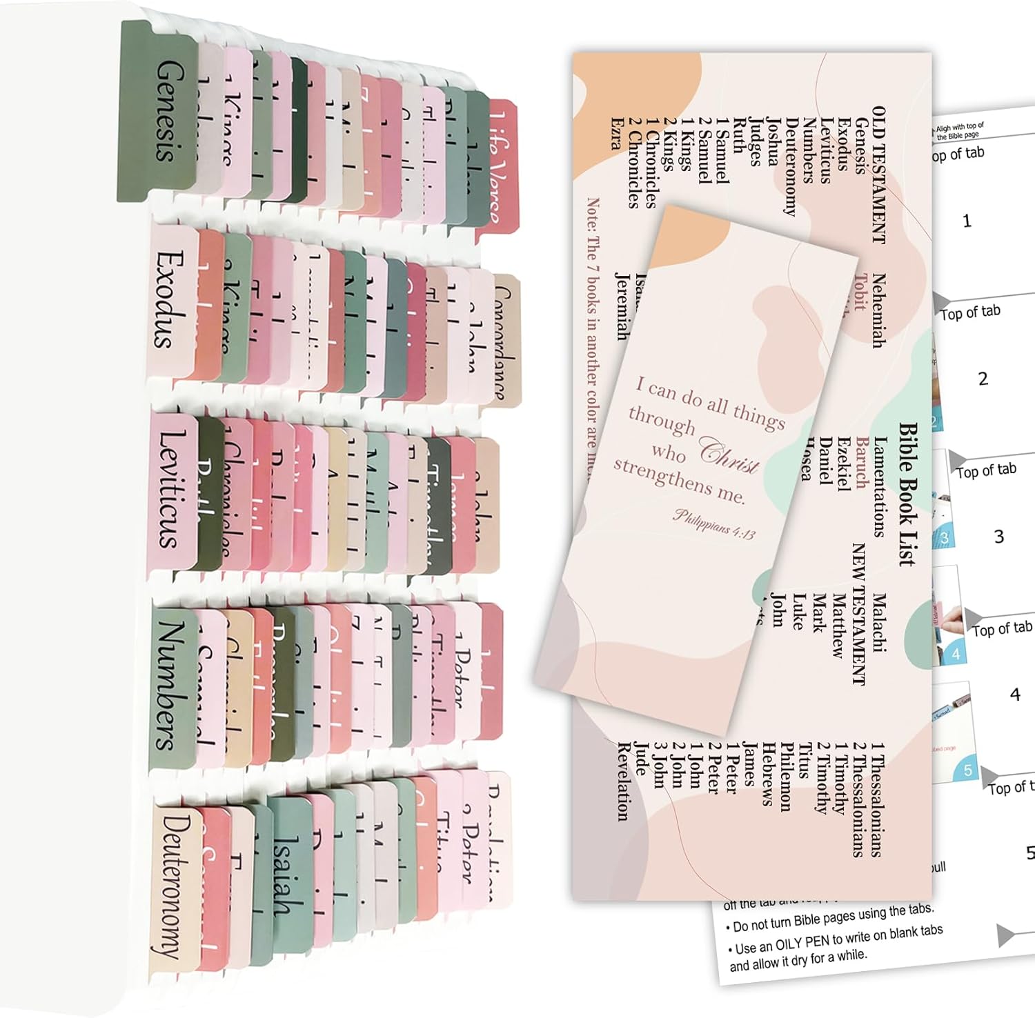 Pestañas bíblicas para mujereshombresniños, juego completo de 100 pestañas de la Biblia católica del Antiguo y Nuevo Testamento, impermeables y