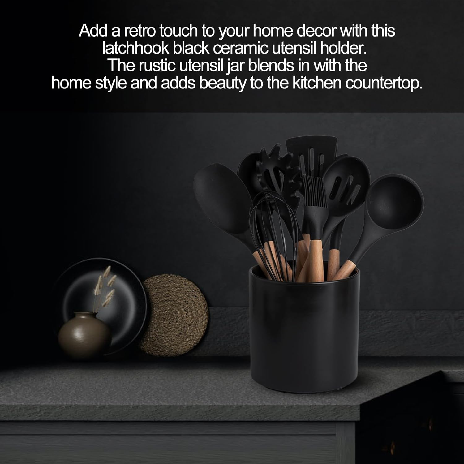 KITCHENLESTAR Soporte para utensilios de cocina grande de 6 pulgadas, organizador de utensilios de cocina de cerámica blanca con parte inferior de