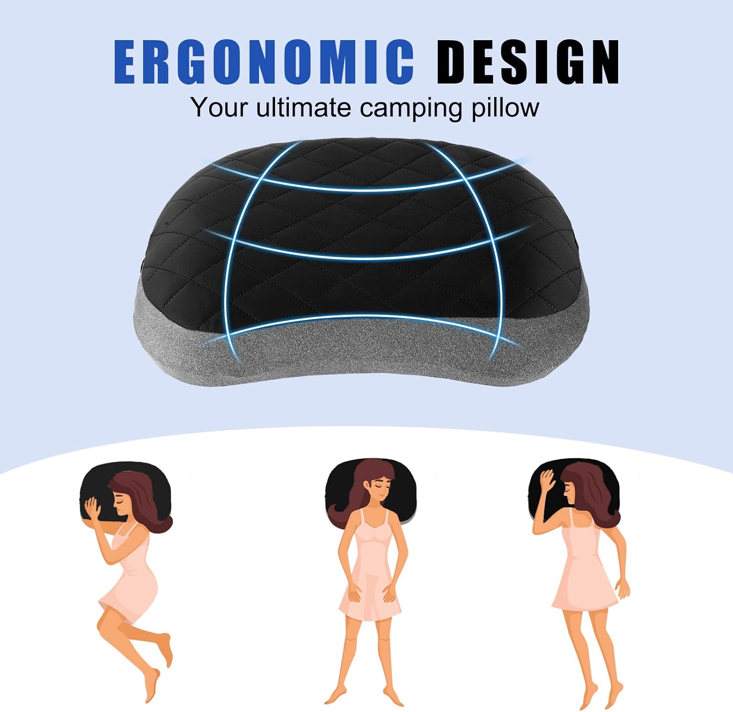 Almohada inflable ultraligera y portátil para campamento, almohada de viaje con funda extraíble y lavable, almohada ergonómica para el cuello y