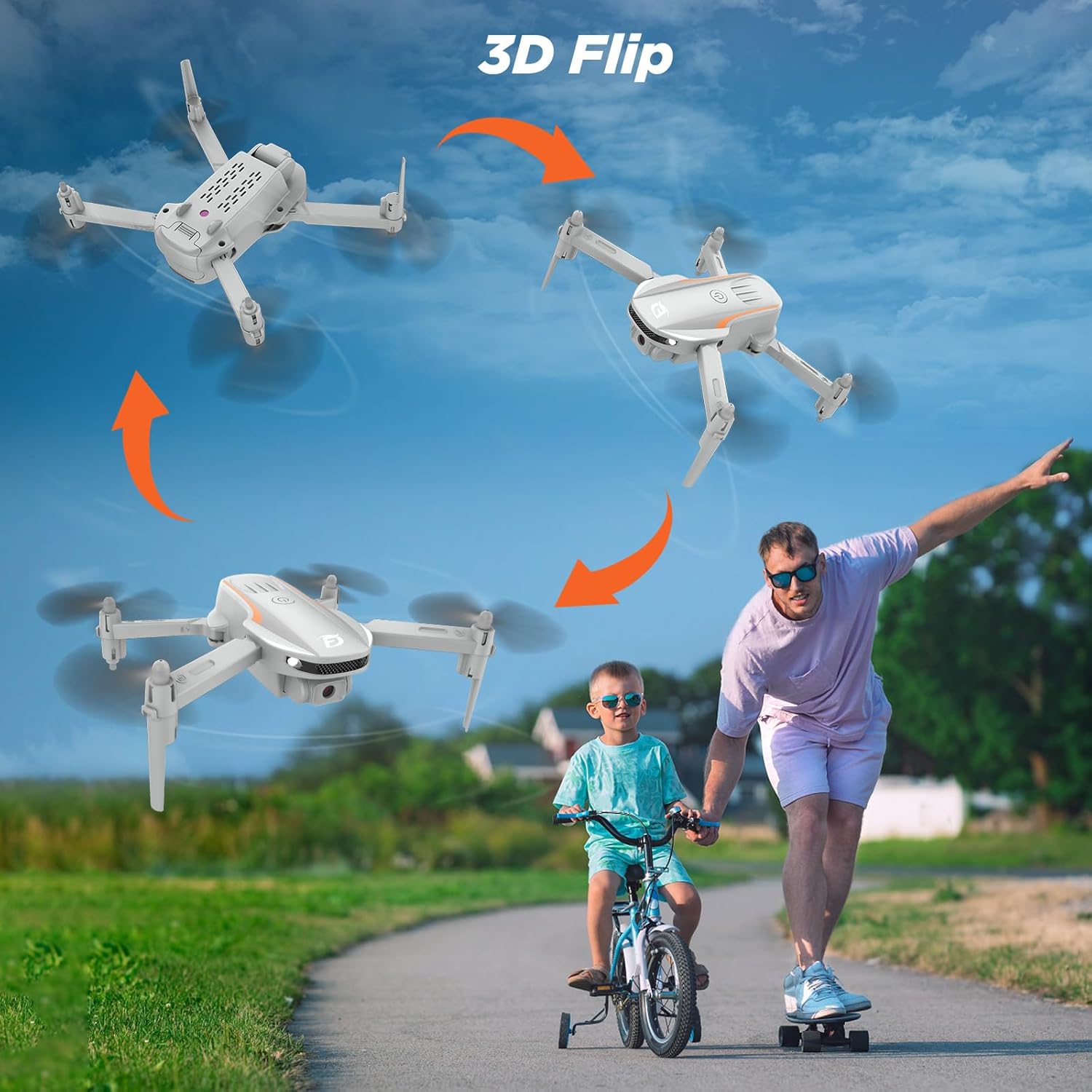 Ficinto Drone cuadricóptero plegable FPV 1080P con cámara, para adultos, niños, principiantes, giros 3D, retención de altitud, modo sin cabeza, 2