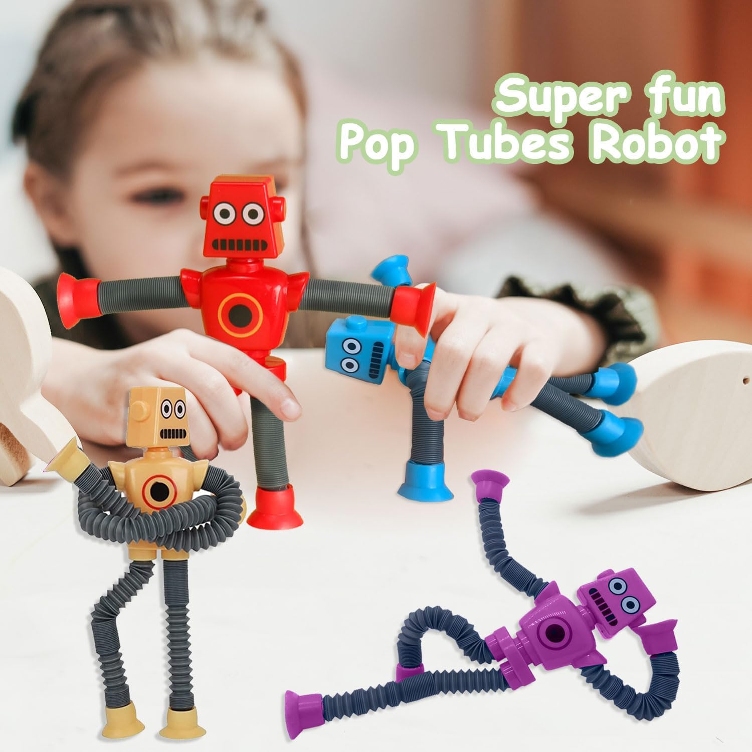 Whongkidz Juguetes robóticos de tubos para reventar, 4 paquetes telescópicos de ventosa robótica, juguetes sensoriales para autismo para niños y