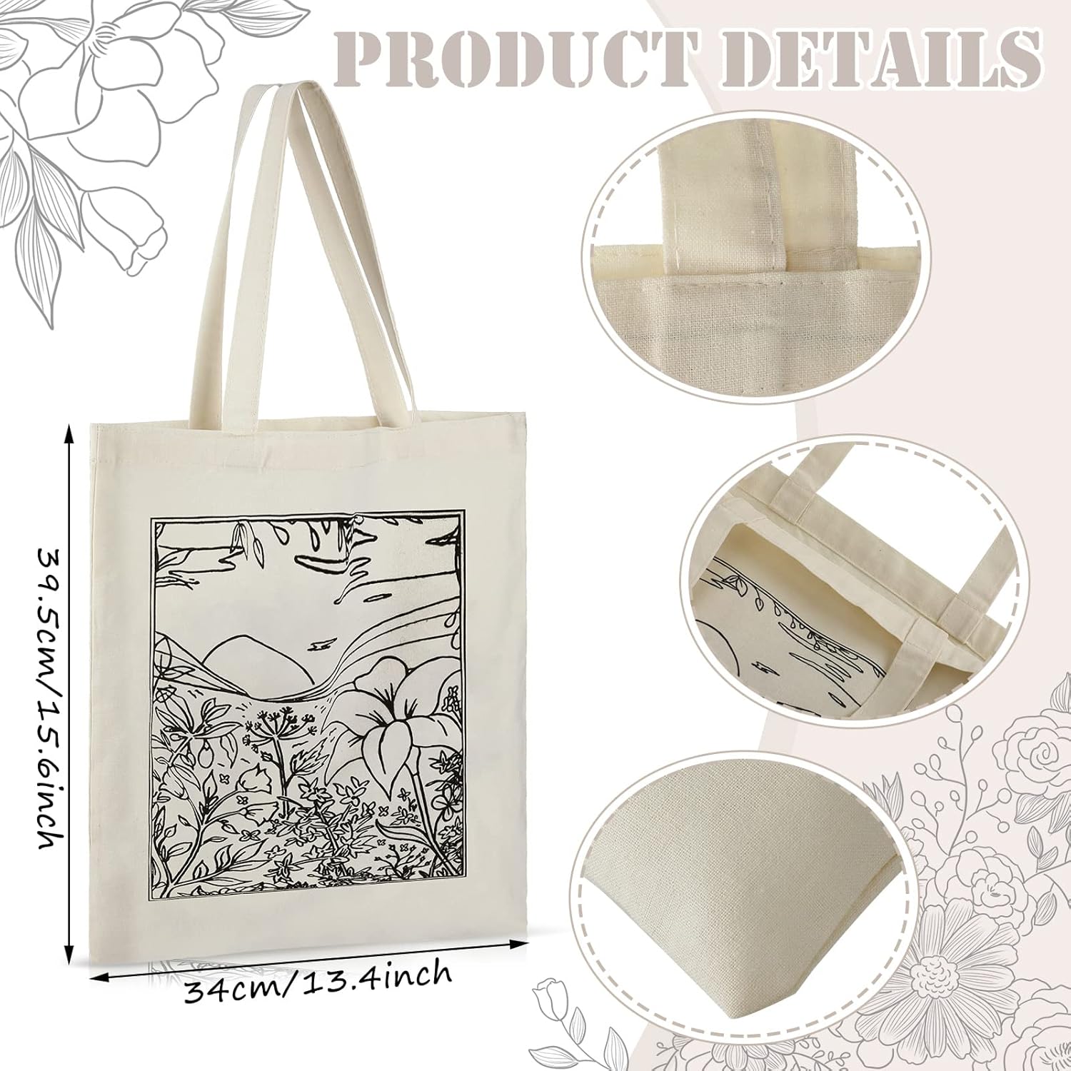 4 bolsas de lona para mujeres, diseño floral, gato, hongos, bolsa de compras reutilizable para niñas, regalo de Navidad (artístico)