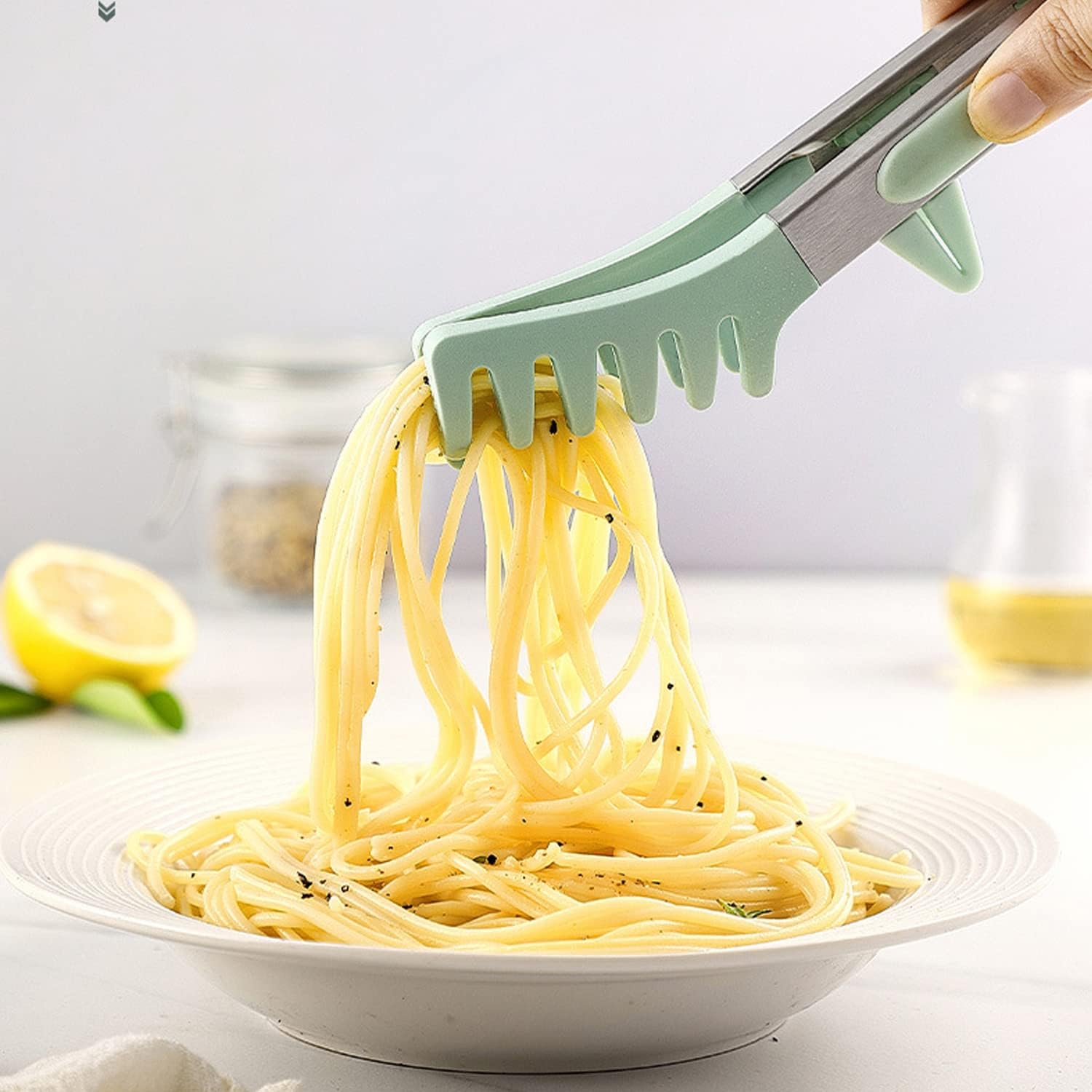 Pinzas de cocina para cocinar, pinzas pequeñas de silicona de 9 pulgadas, pinzas para servir de grado alimenticio con puntas de silicona, juego de
