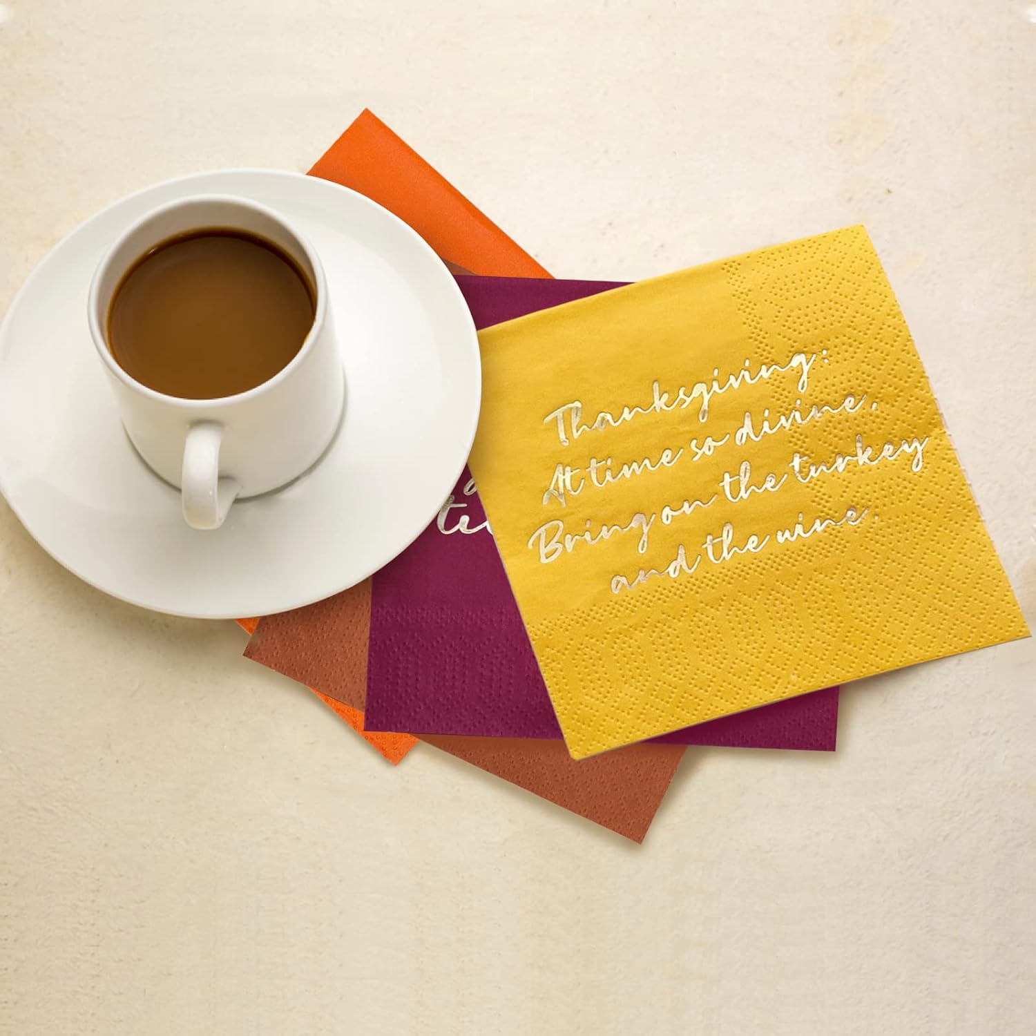 Thanksgiving Party Supplies, Golden Autumn Paper Beverage Napkins, Paper Cocktail Napkins for Autumn Party Decorations and Thanksgiving Party