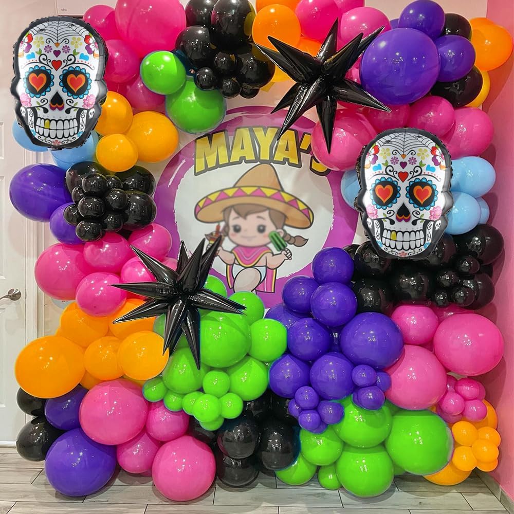 Kit de arco de guirnalda de globos del Día de los Muertos, 158 unidades, globos coloridos del Día de los Muertos con calavera y cono de calabaza,