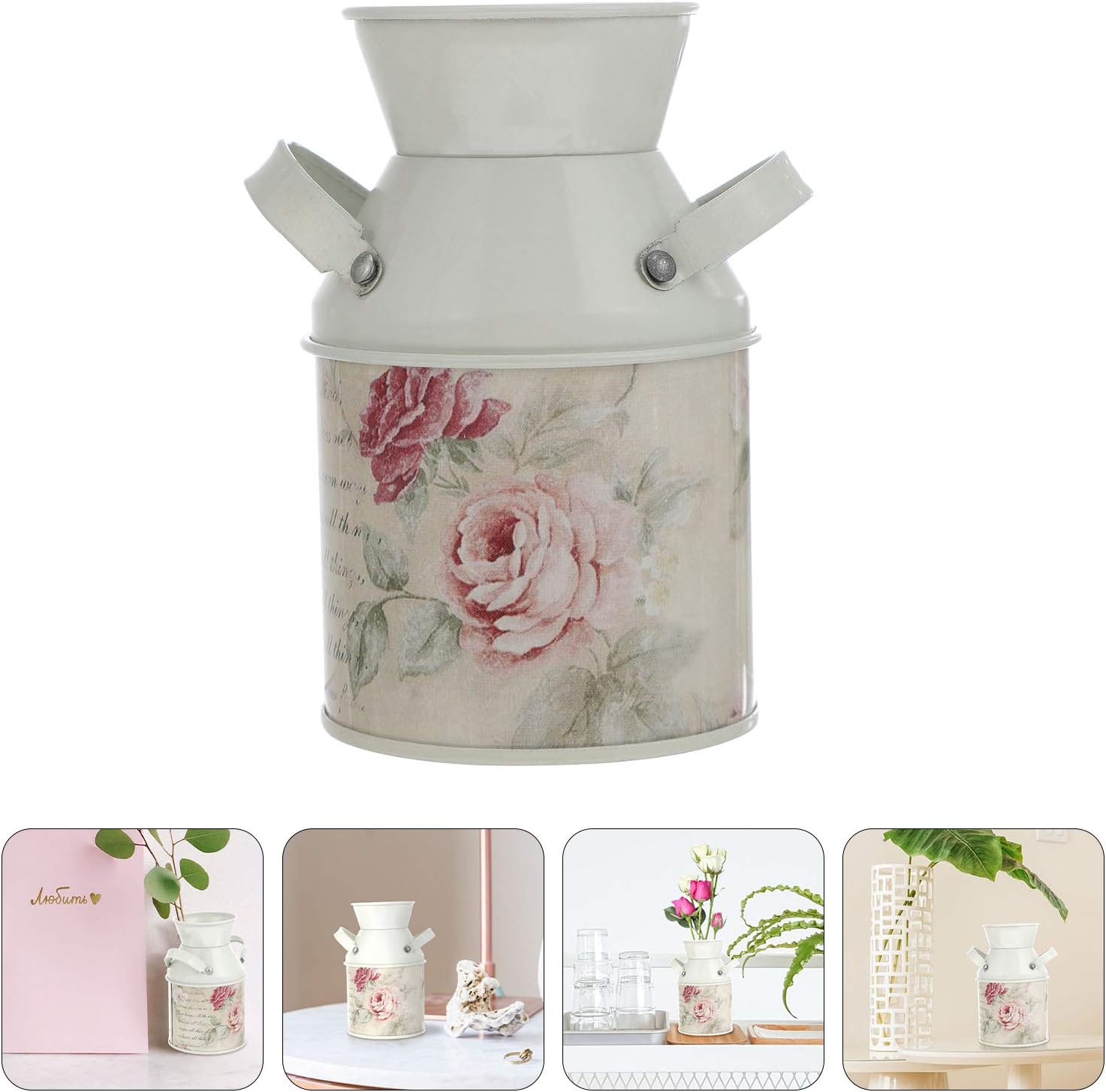 EXCEART Jarrón de metal para flores, de hierro, estilo shabby chic, mini vintage galvanizado para regar leche, jarrón rústico para cubo, cubo