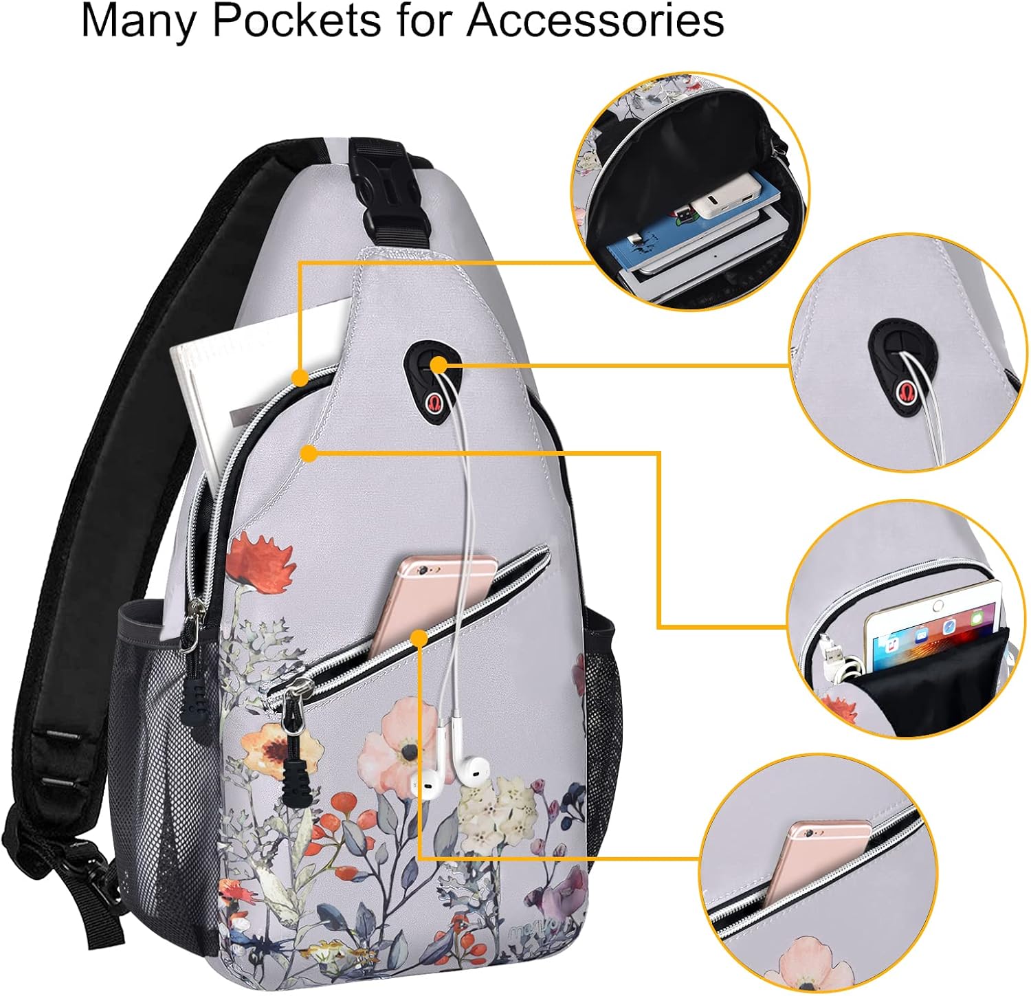 MOSISO Mochila bandolera multiusos para viajes, senderismo, jardín, flores, cuerda, bolsa cruzada para hombro