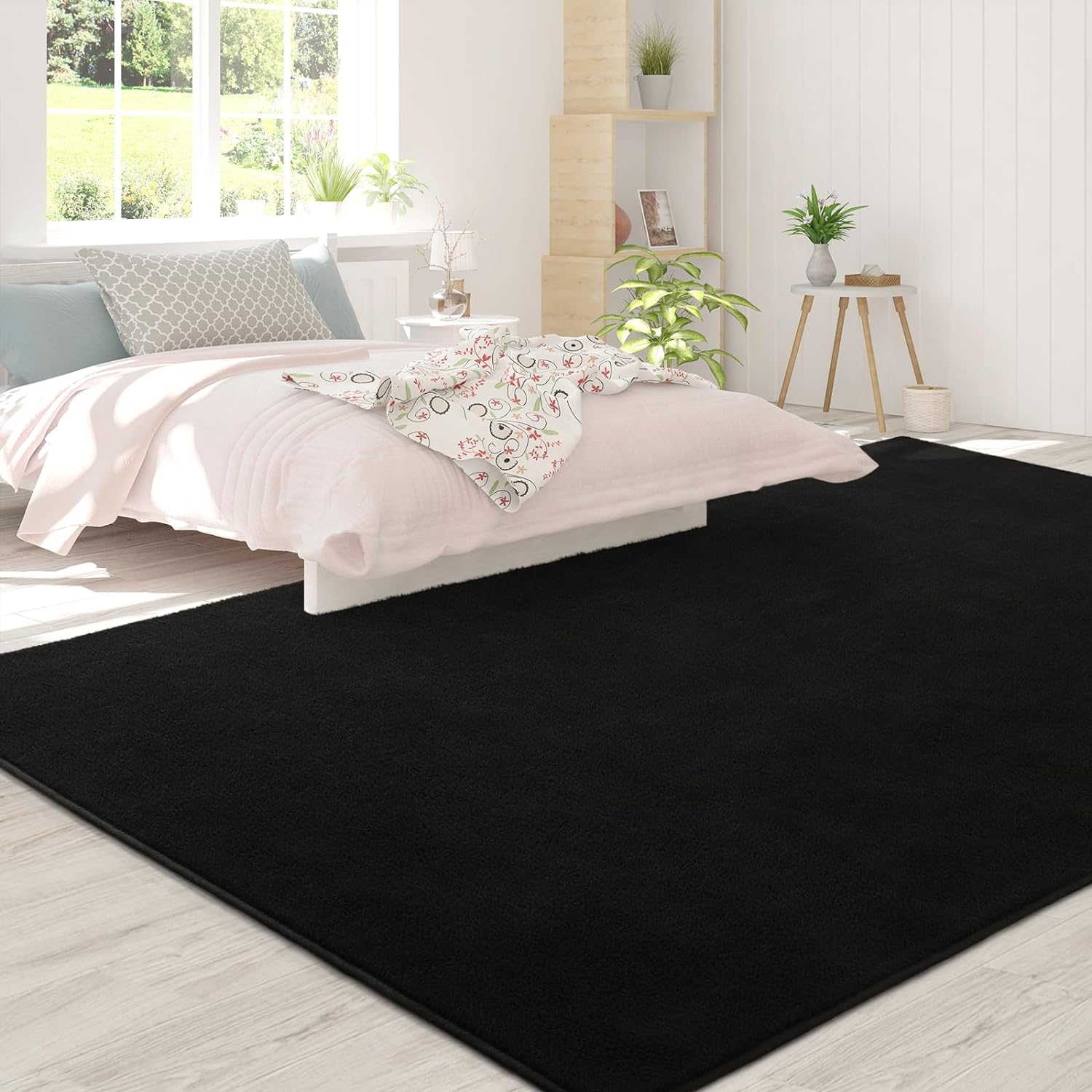 Alfombras de área para dormitorio, sala de estar, 4 x 6, color negro, súper suaves, cómodas, gruesas de espuma viscoelástica, alfombra de interior,