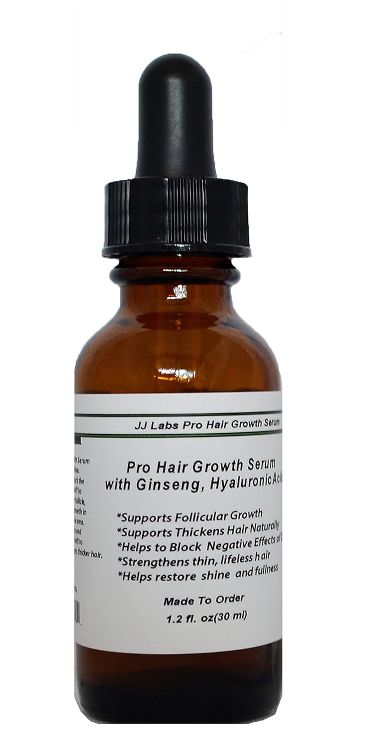 Suero profesional para el crecimiento del cabello con ginseng y ácido hialurónico para hombres y mujeres (1.2 onzas, dispensador de bomba)