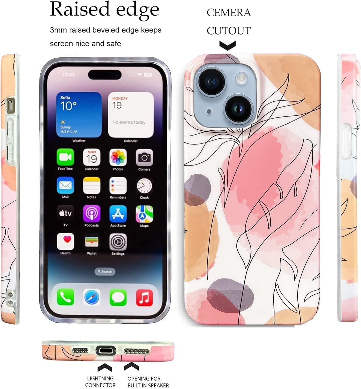 J.west Funda protectora para iPhone 13 de 6.1 pulgadas, estética minimalista moderna, acuarela, bohemio, delgadas, líneas geométricas, patrón de