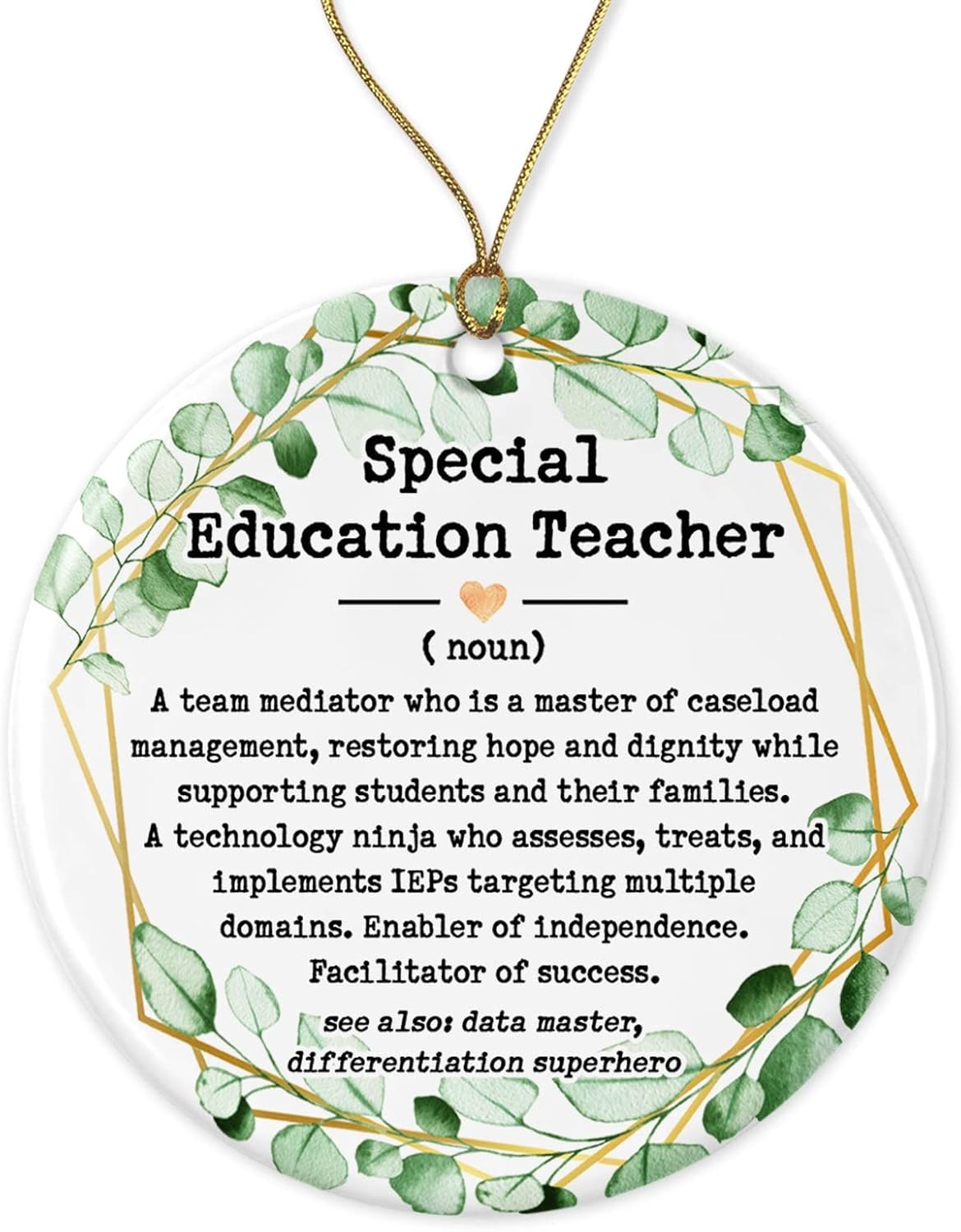 Adorno de definición de profesor de educación especial, regalo para agradecimiento, regalo de Navidad impreso en ambos lados