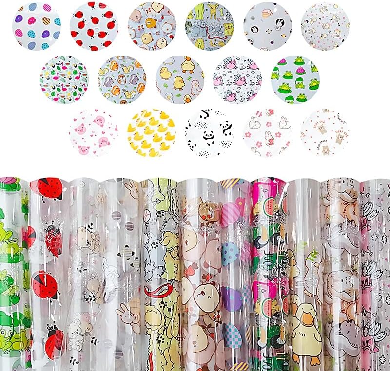 JINR – Lámina de vinilo súper transparente con estampado animal, 12 x 47 pulgadas, rollo de tela de vinilo de PVC con patrón colorido para lazos,