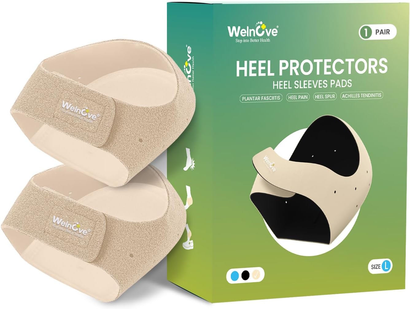Protectores de talón para fascitis plantar para dolor de talón, taloneras Welnove para talones espolones, alivio del dolor, almohadillas de talón