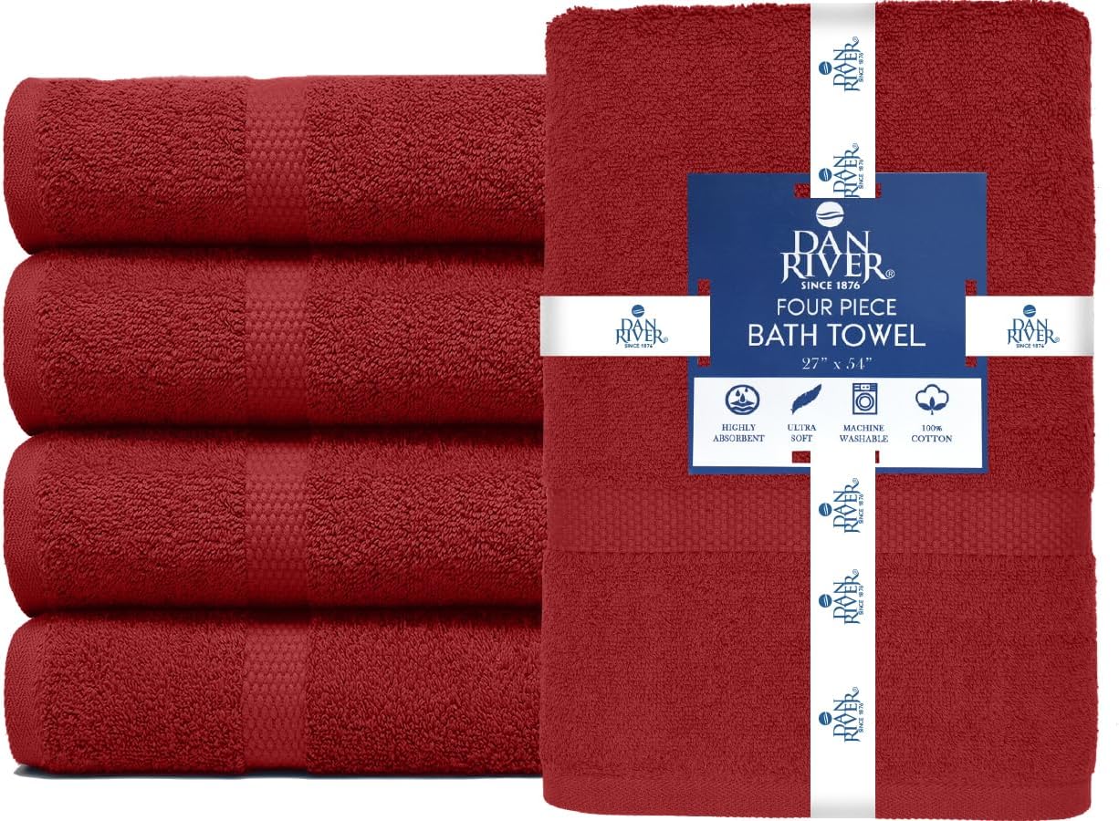 DAN RIVER Juego de 4 toallas de baño de algodón 100% lujoso, calidad premium, máxima comodidad y absorción para baño, hogar y spa (27 x 54