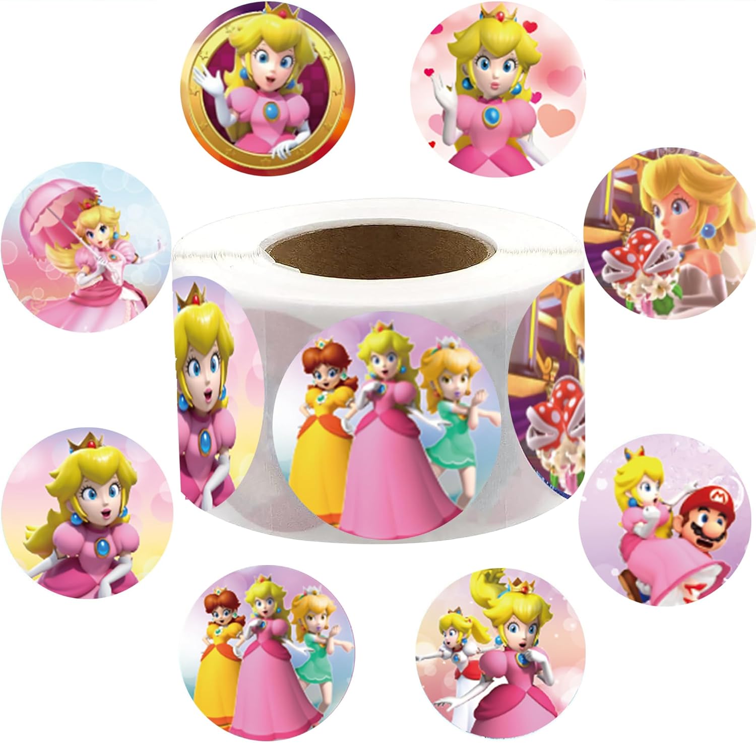 Calcomanías de princesa melocotón para niños, recuerdo de fiesta de cumpleaños de princesa melocotón, 500 calcomanías de princesa melocotón
