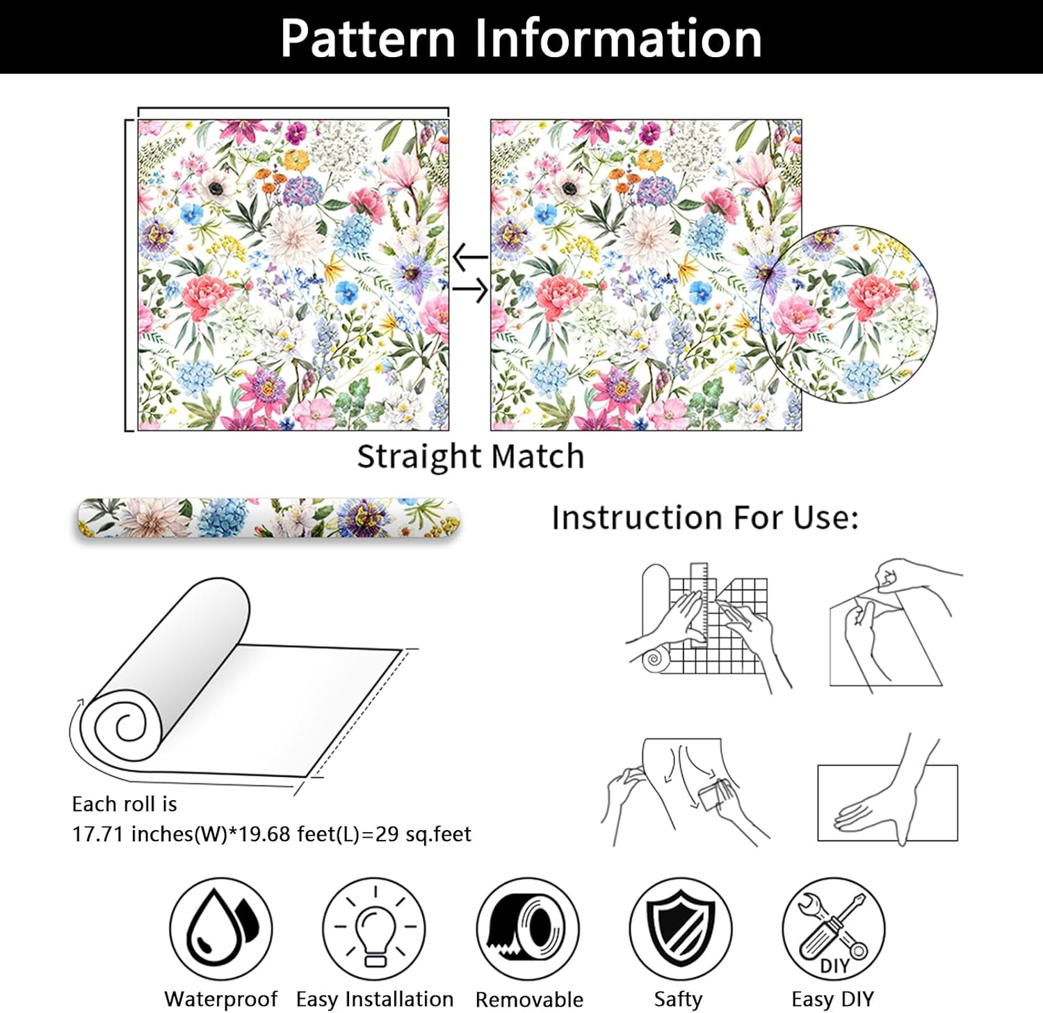 COKCOKR Papel tapiz floral bohemio para despegar y pegar, papel de contacto floral y hojas, papel de contacto extraíble impermeable, autoadhesivo