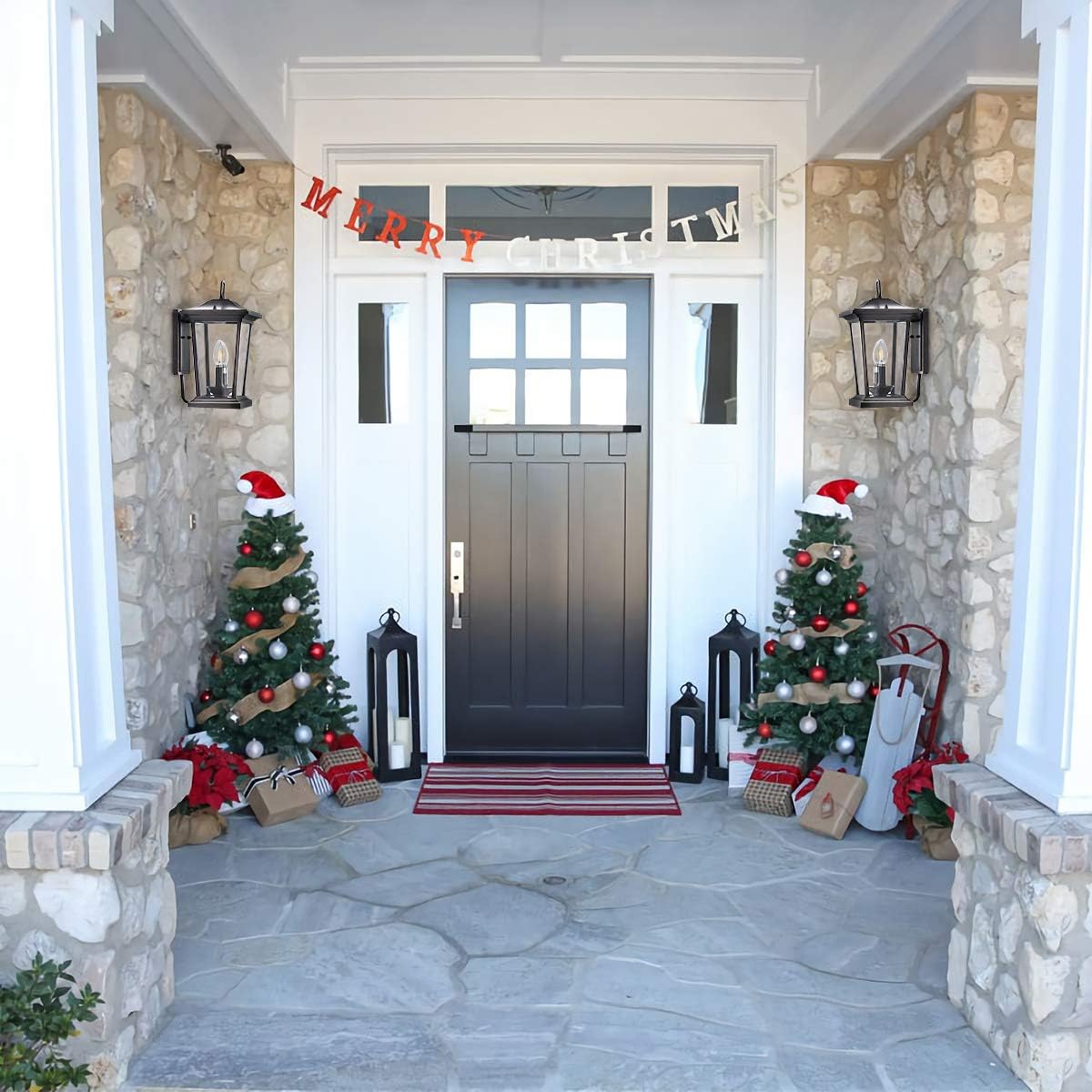 Smeike Aplique de pared grande para exteriores, linterna de 2 luces, lámpara de montaje en pared exterior con vidrio transparente, patioporche
