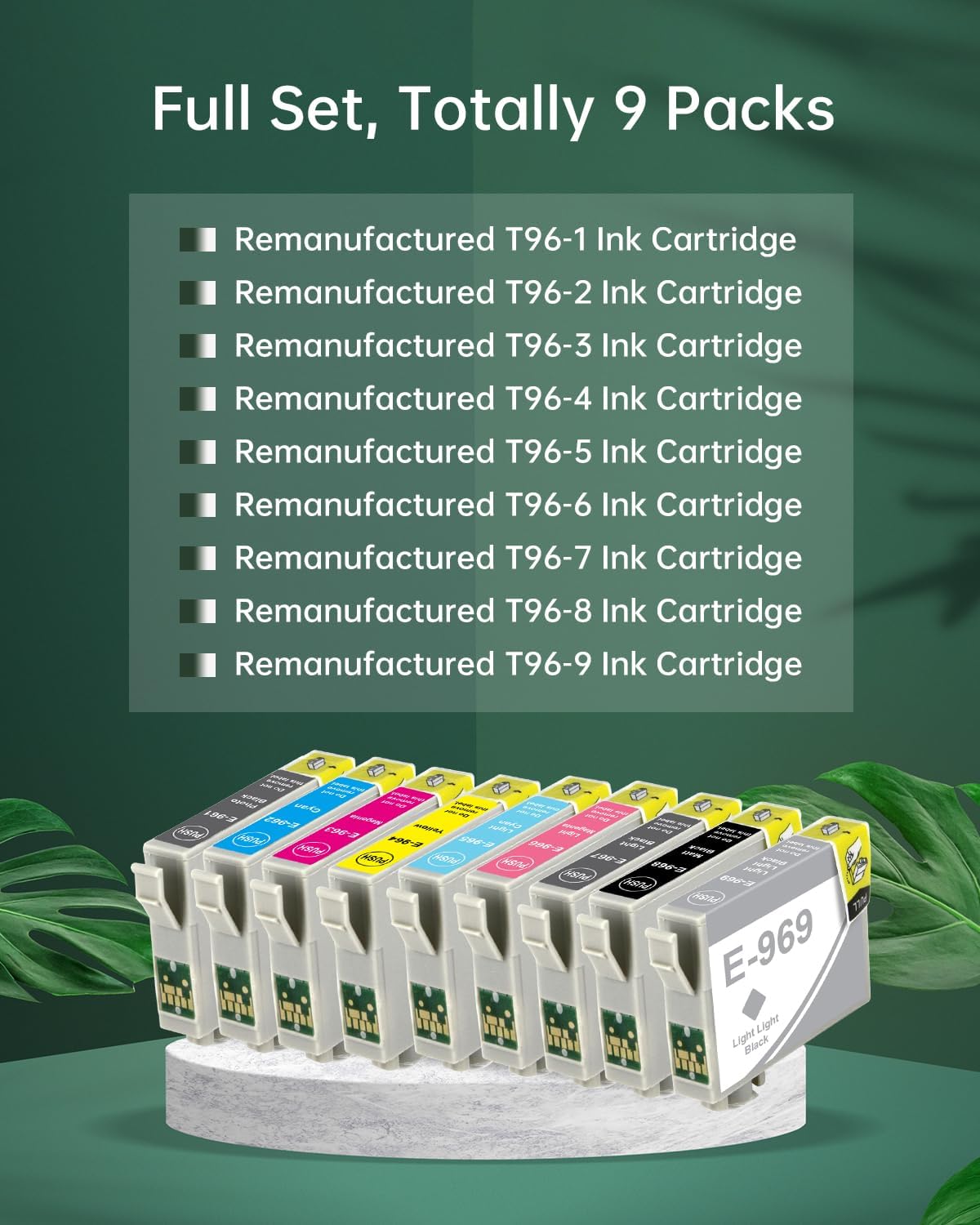 Cartucho de tinta 96 remanufacturado de repuesto para T096 compatible con impresoras de tinta Stylus Photo R2880 (paquete de 9 T0961 T0962 T0963