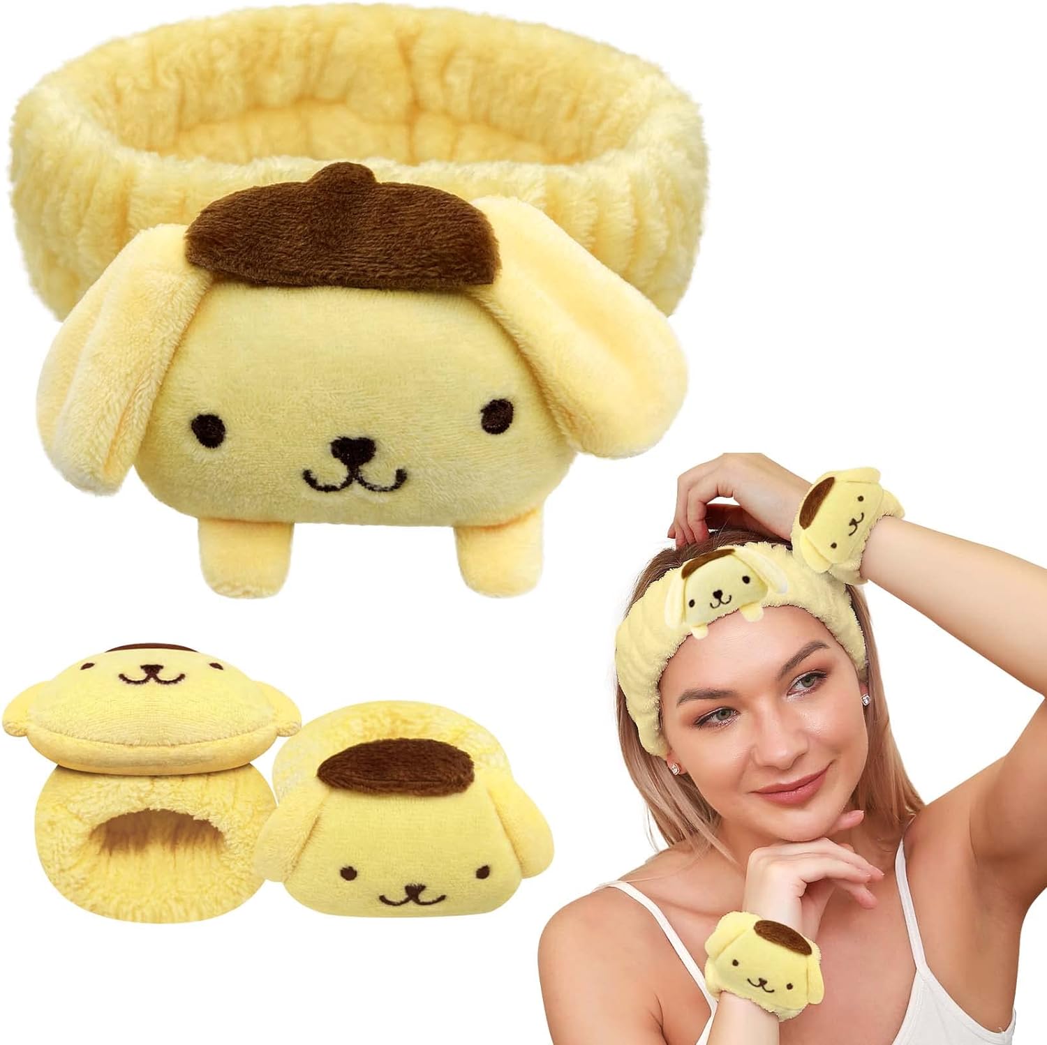 Juego de diadema y pulsera Kawaii Spa para lavado facial, lindas diademas suaves para el cuidado de la piel para mujeres y niñas, diadema de