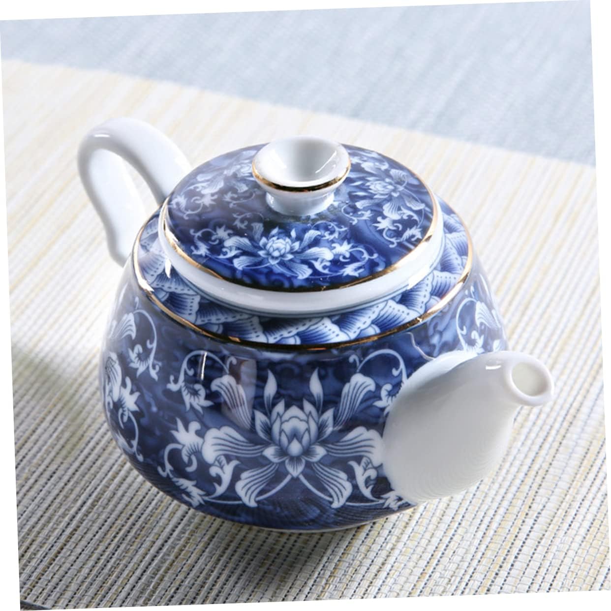 Uonlytech Tetera de porcelana azul y blanca, tetera de cerámica, tetera de viaje, tetera retro, tetera portátil de cerámica con asa, tetera pequeña