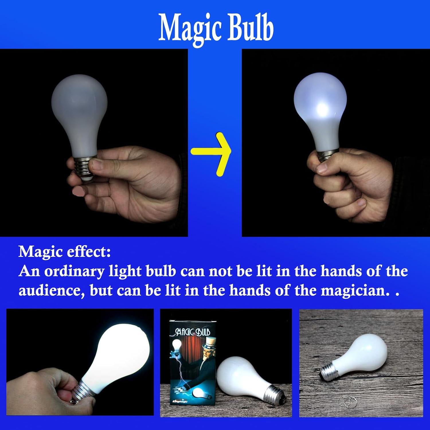 Magic 2 unids LED lámpara mágica botón modelo resplandor en la mano truco mágico truco batería bombilla para niños adultos azul E27 A60 1watt
