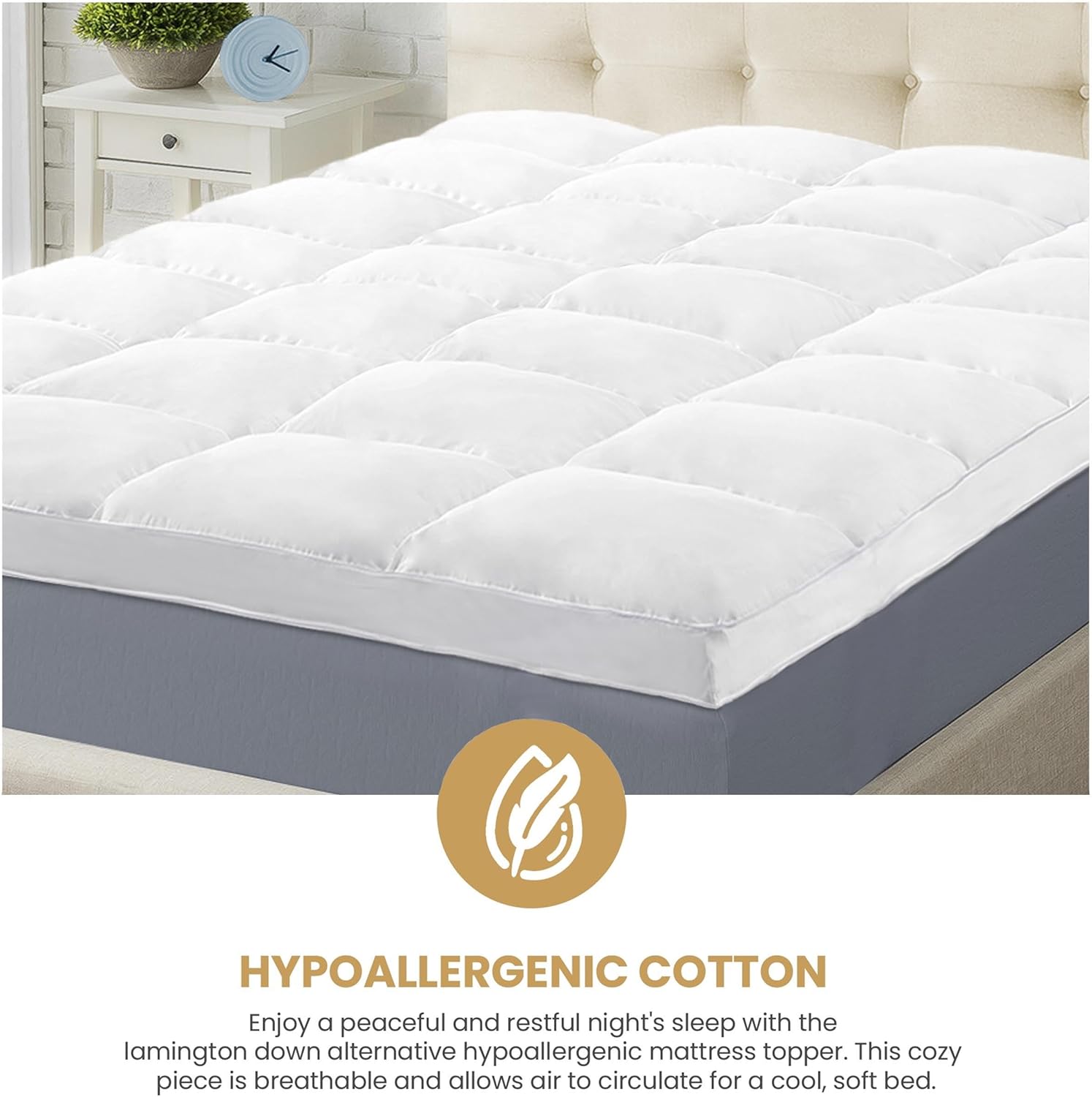 Superior Cubrecolchón, alternativa al plumón, almohada de cama de 2 pulgadas de profundidad, almohadilla cómoda, protector de colchón esponjoso,