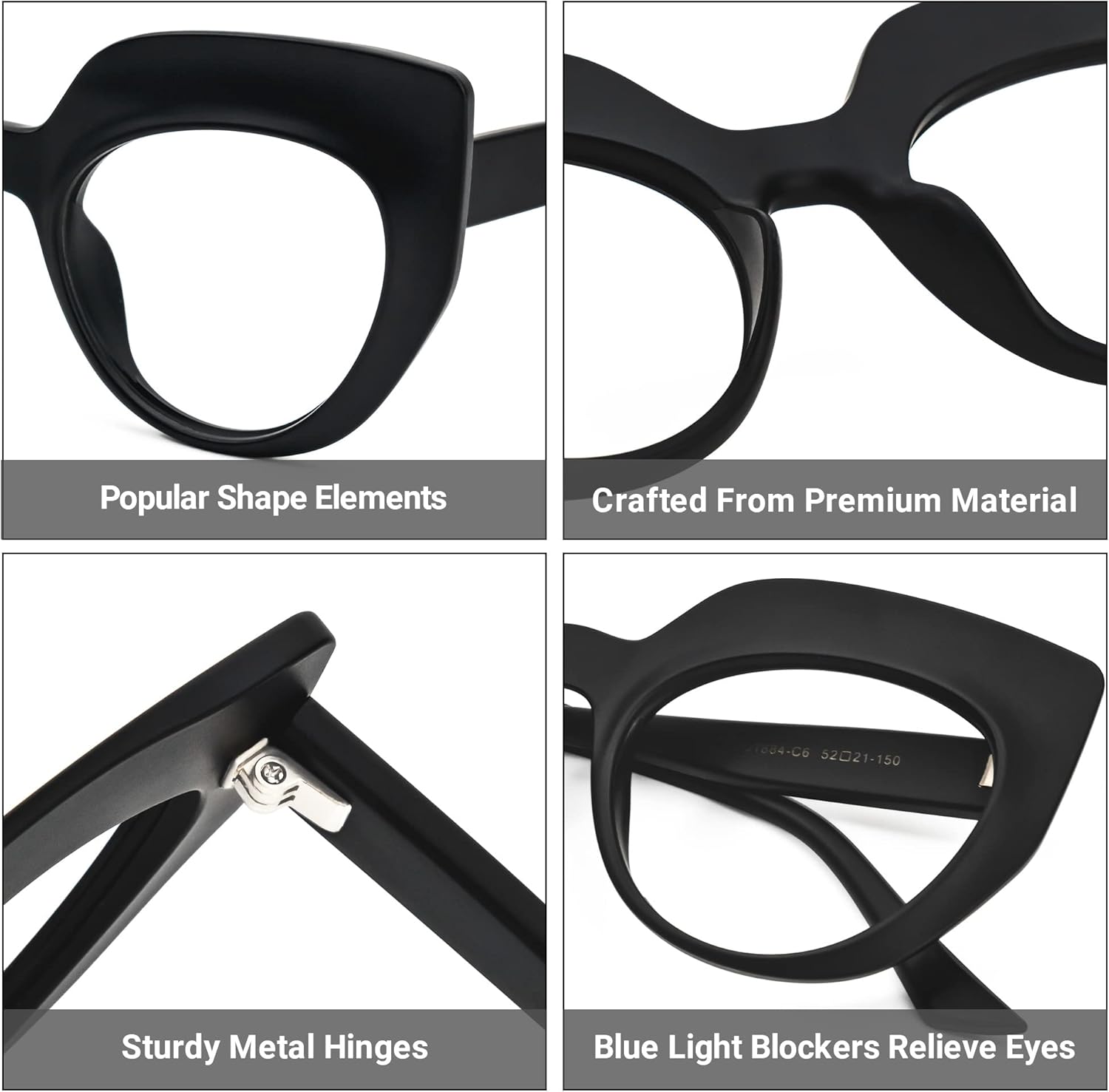 Zeelool Gafas de bloqueo de luz azul ojo de gato para mujeres elegantes gafas gruesas Depp OP01884