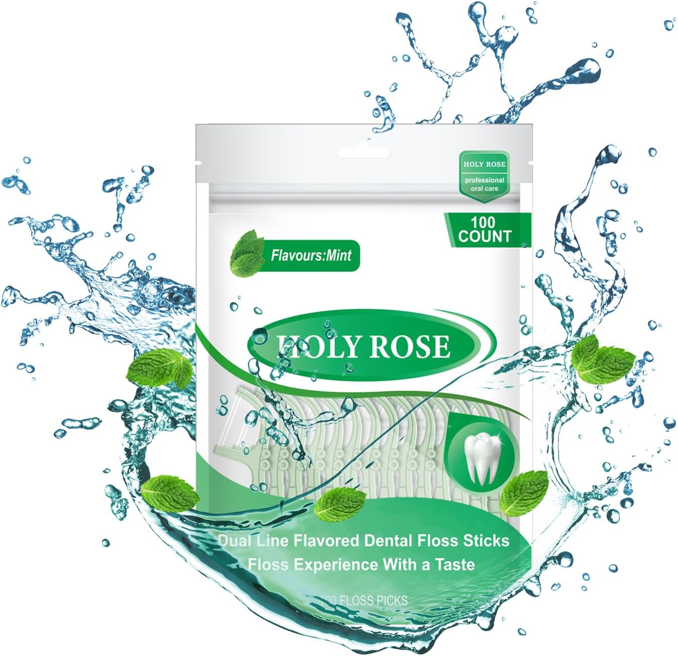 Holy Rose Mint Twin Line – Palillos de hilo dental de doble acción, paquete de 300 unidades, kit de herramientas de limpieza de dientes de doble
