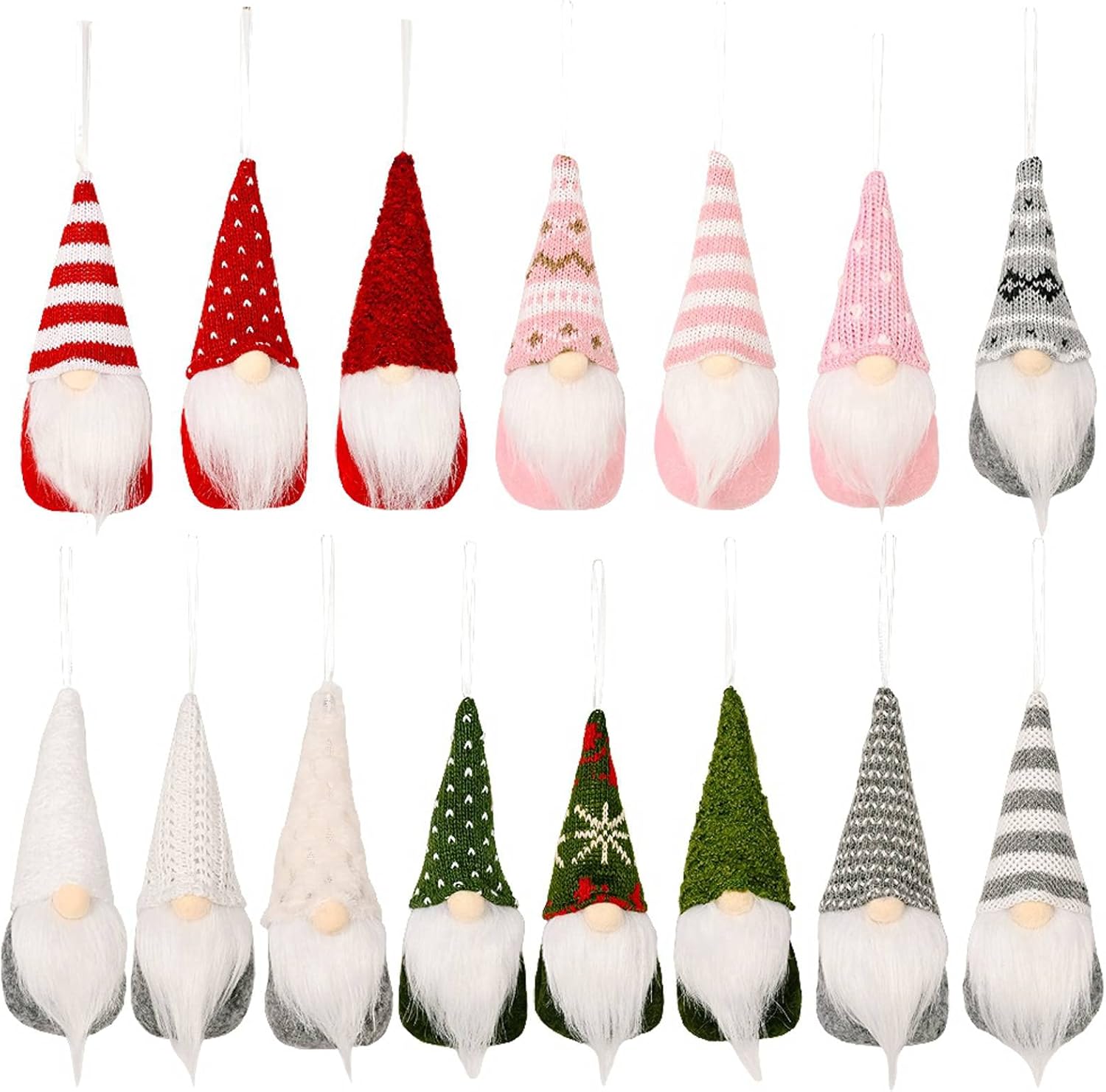 TIWEIO – Juego de 15 adornos de Navidad de gnomo, decoración de gnomo de Navidad, Papá Noel, elfo, decoración para el hogar, gnomos hechos a mano,