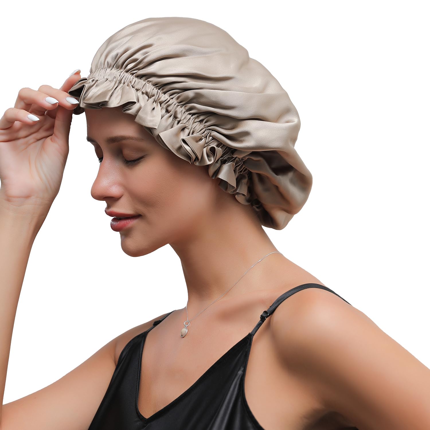ZIMASILK Gorro 100% de seda de morera para el cuidado del cabello de las mujeres, seda de doble capa, envoltura de seda natural para dormir con