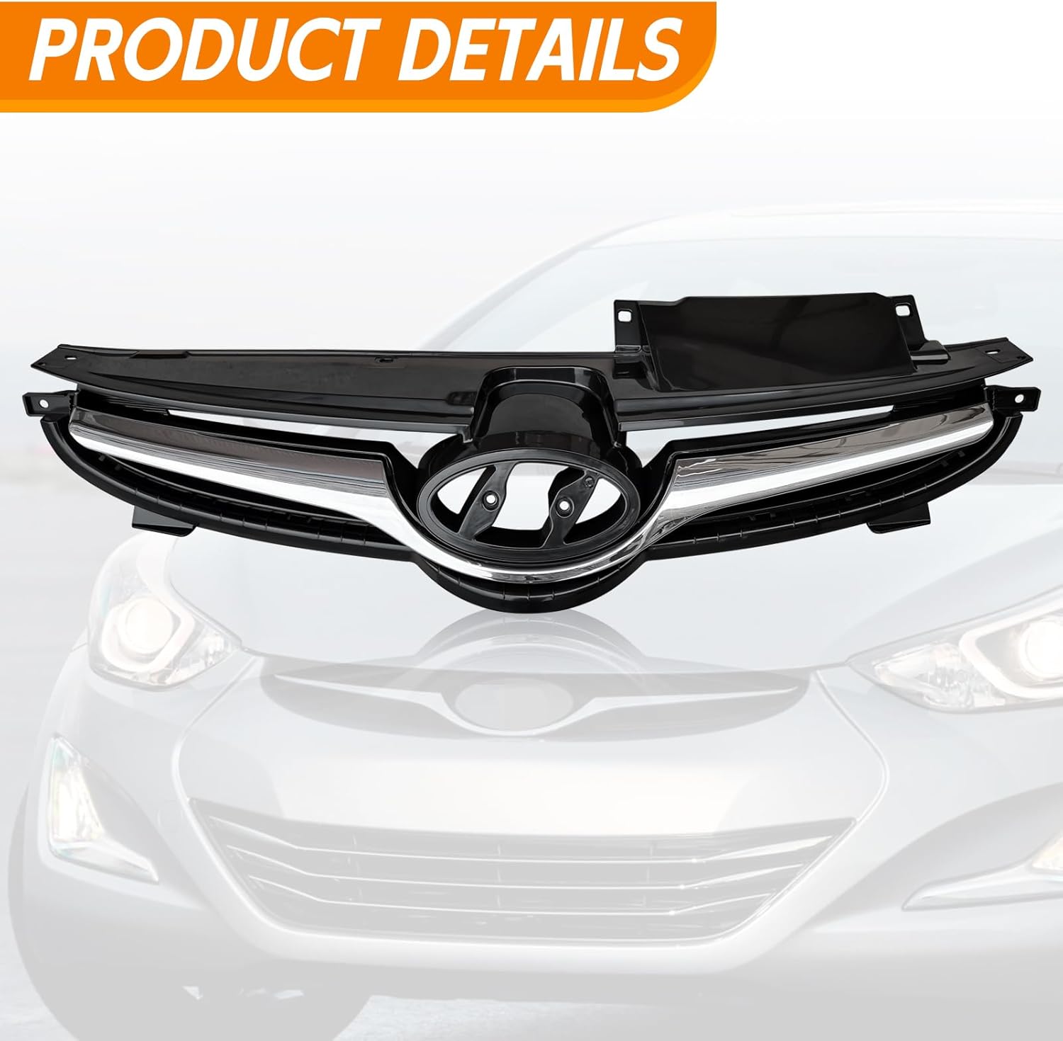 YLT AUTO Cubierta de parachoques delantero de repuesto para rejilla superior, entrada de aire delantera con moldura cromada para Hyundai Elantra
